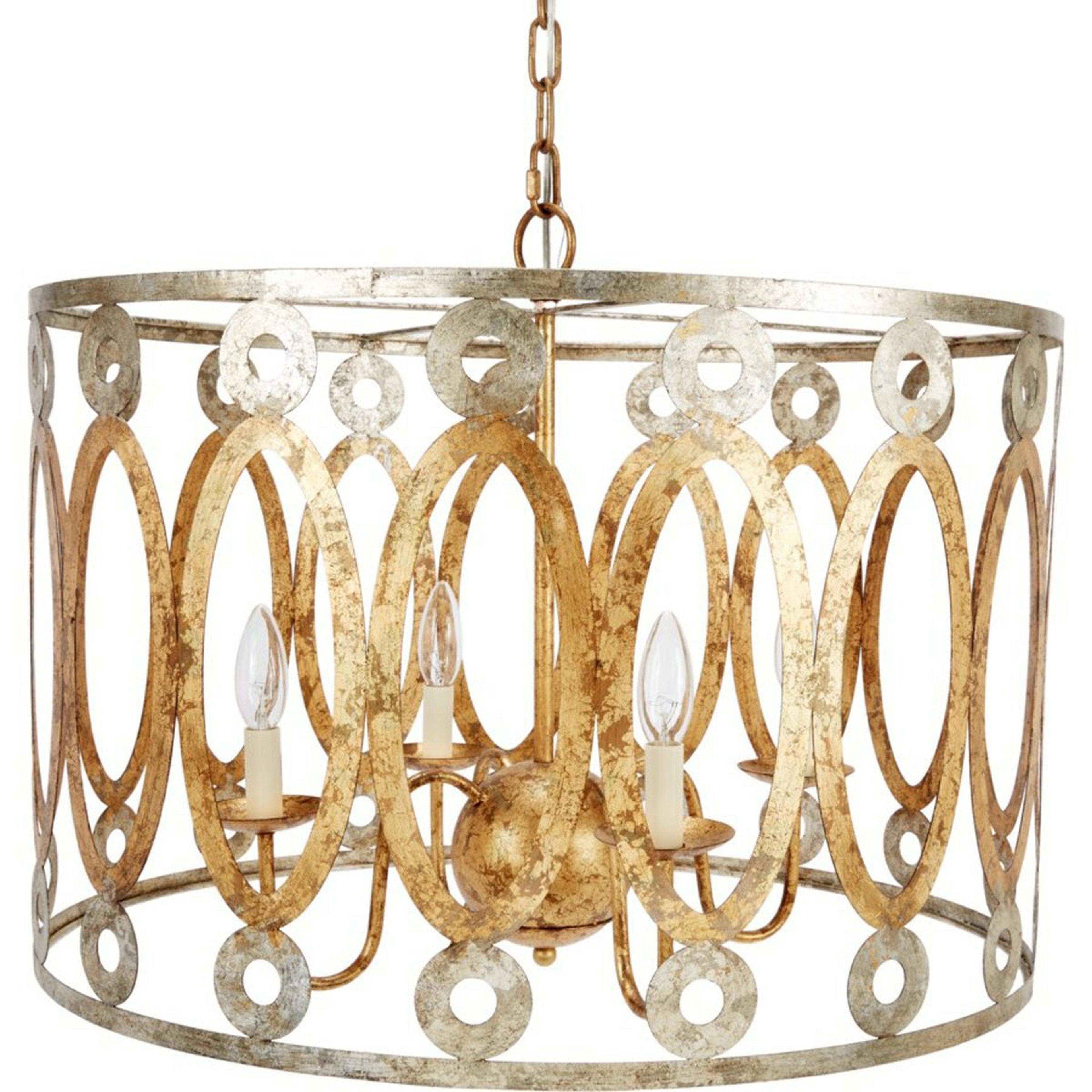 A Metallic Poise Chandelier with Aged Gold Leaf / Aged Silver Leaf color
