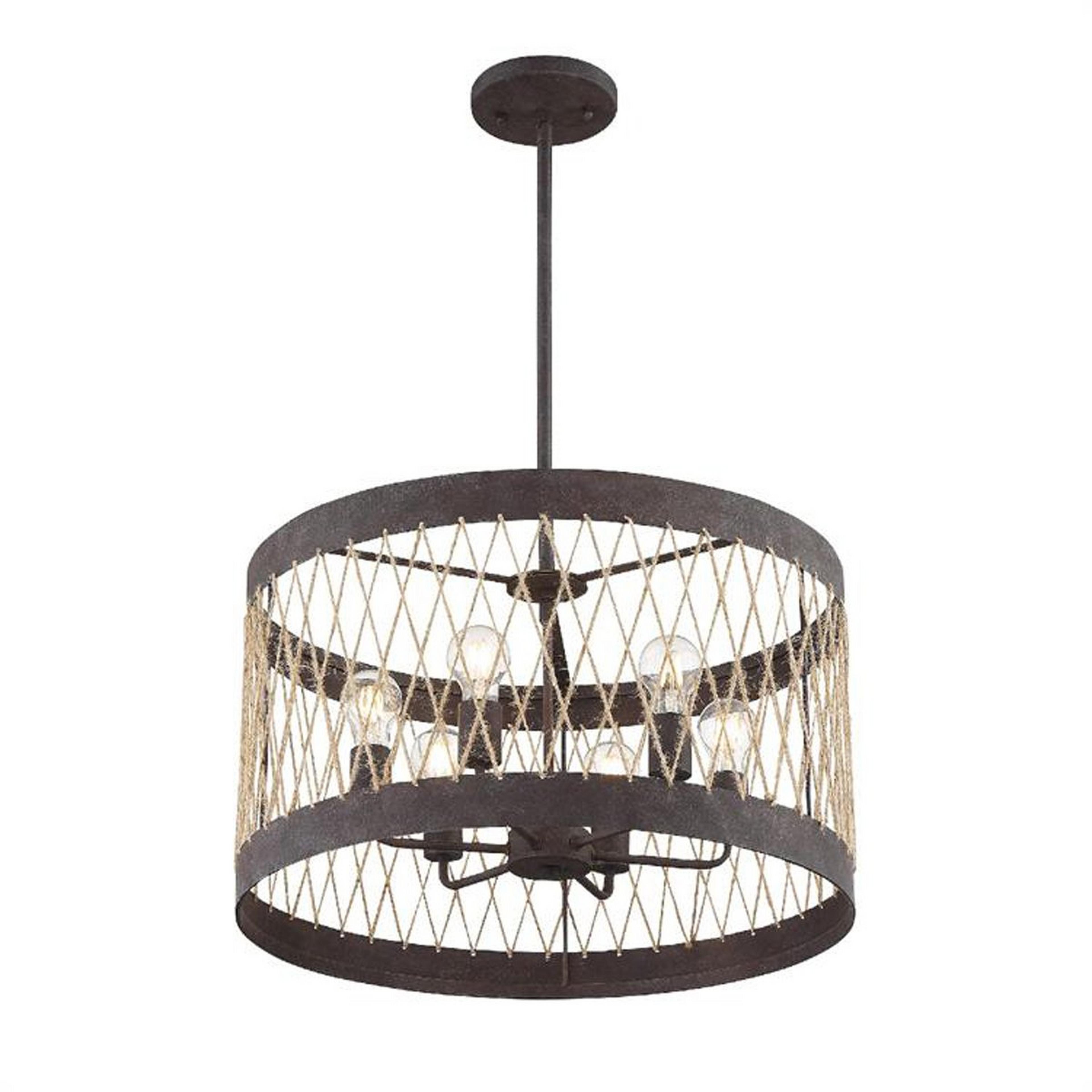 A Rustic Rope Chandelier with Forged Bronze / Rope color