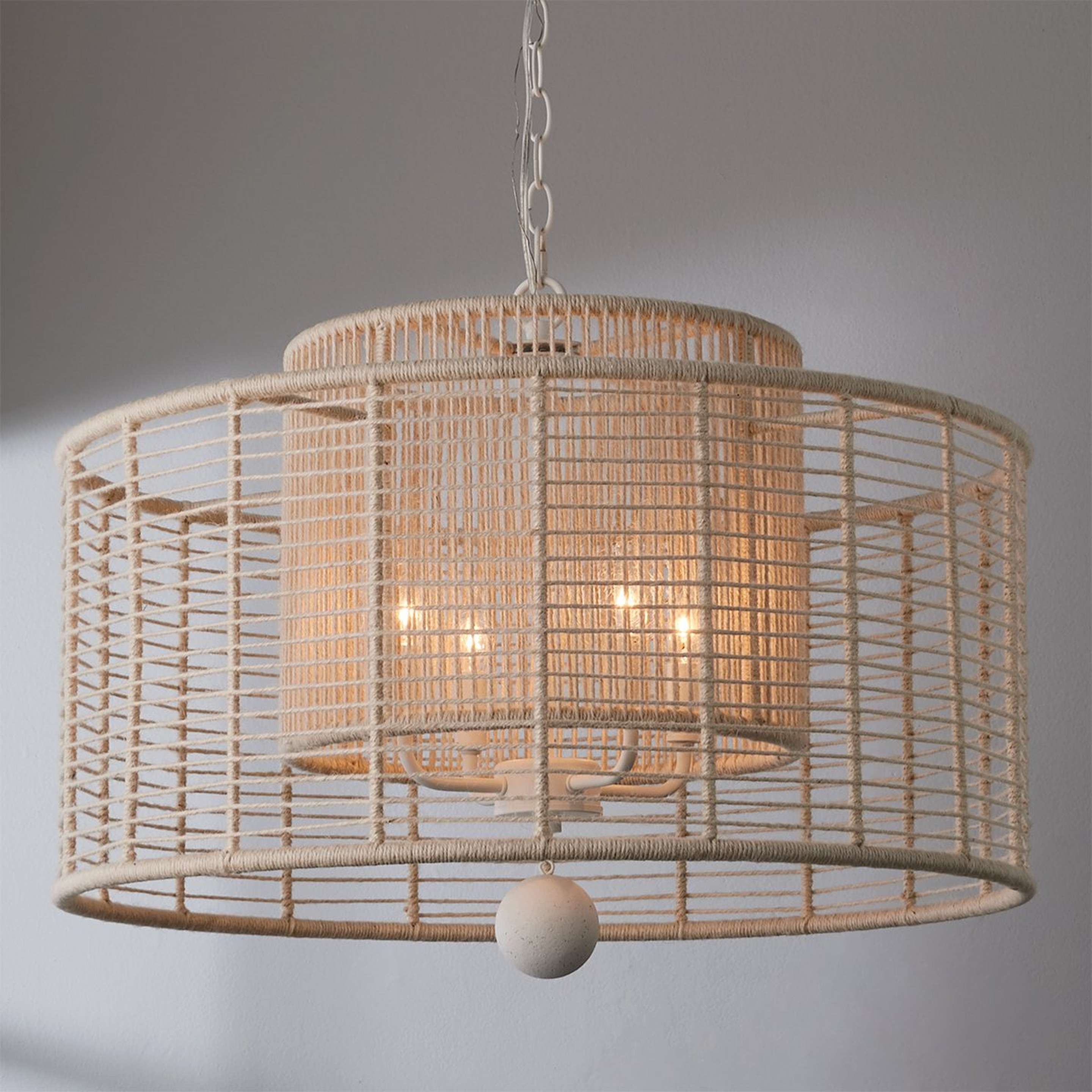 A Jute Veil Chandelier - 4 Light with White / Weathered White Jute color