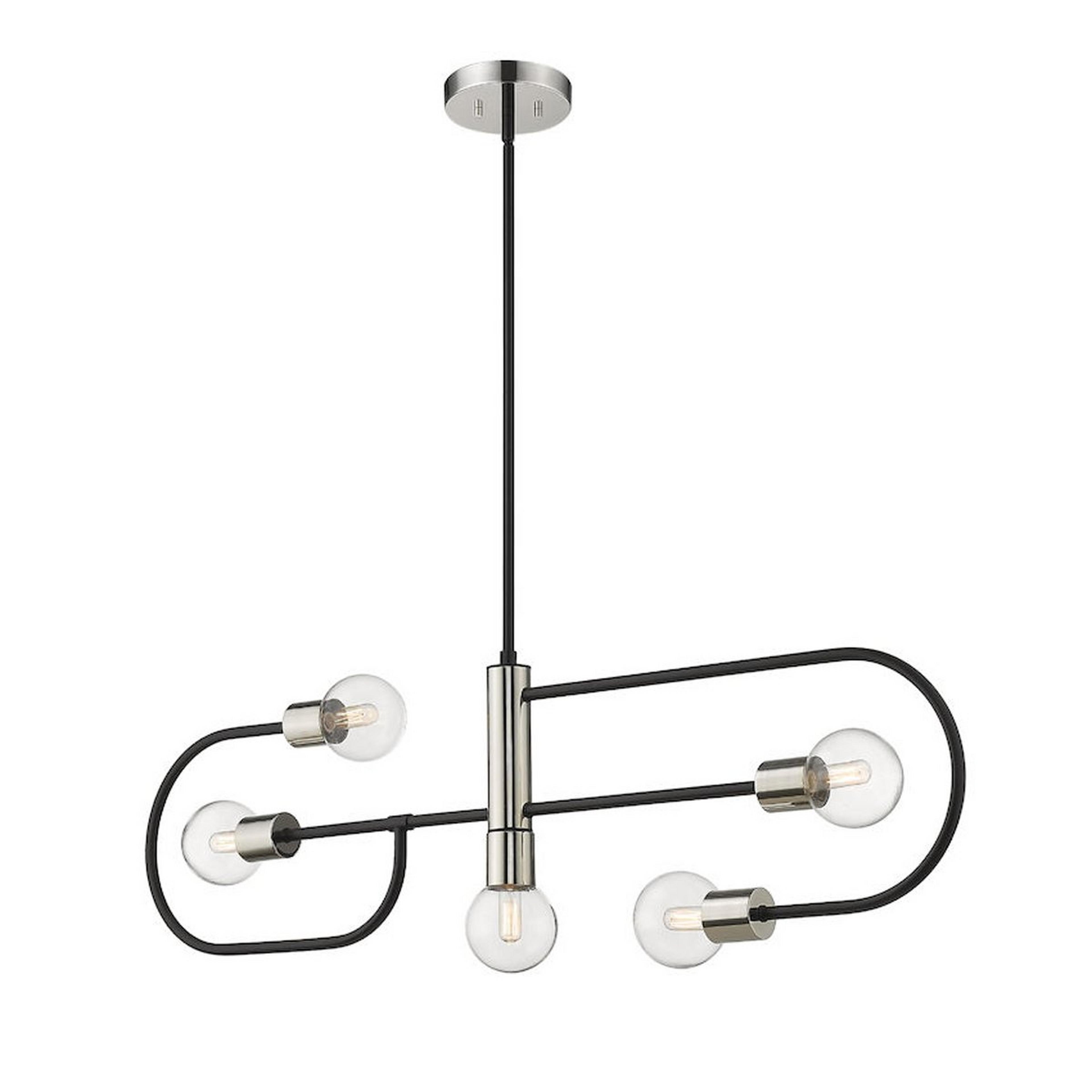 A Industrial Cinch Island Chandelier with Black / Polished Nickel color