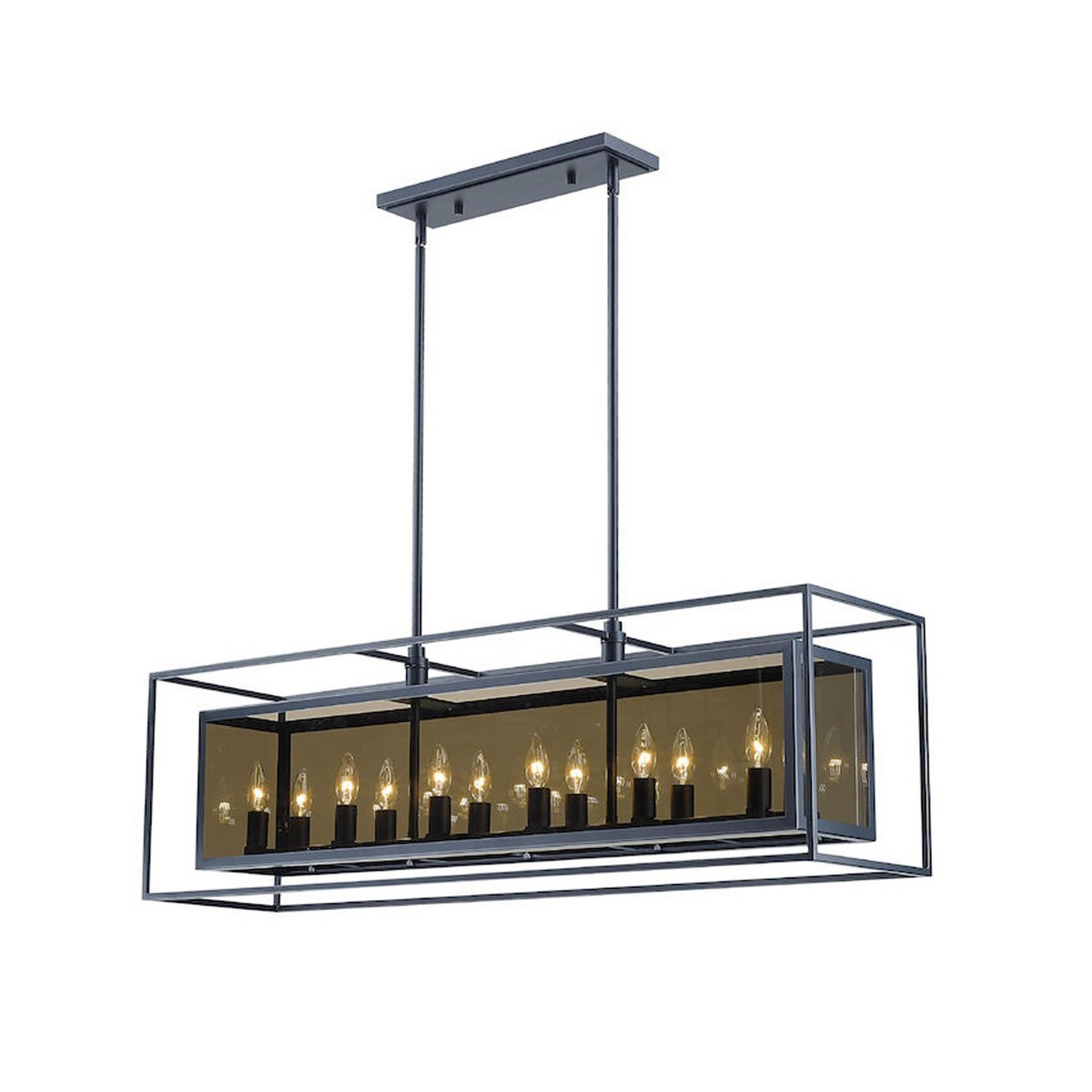 A Central Luminescence Island Chandelier - 12 Light with Charcoal Gray / Smoke Glass color