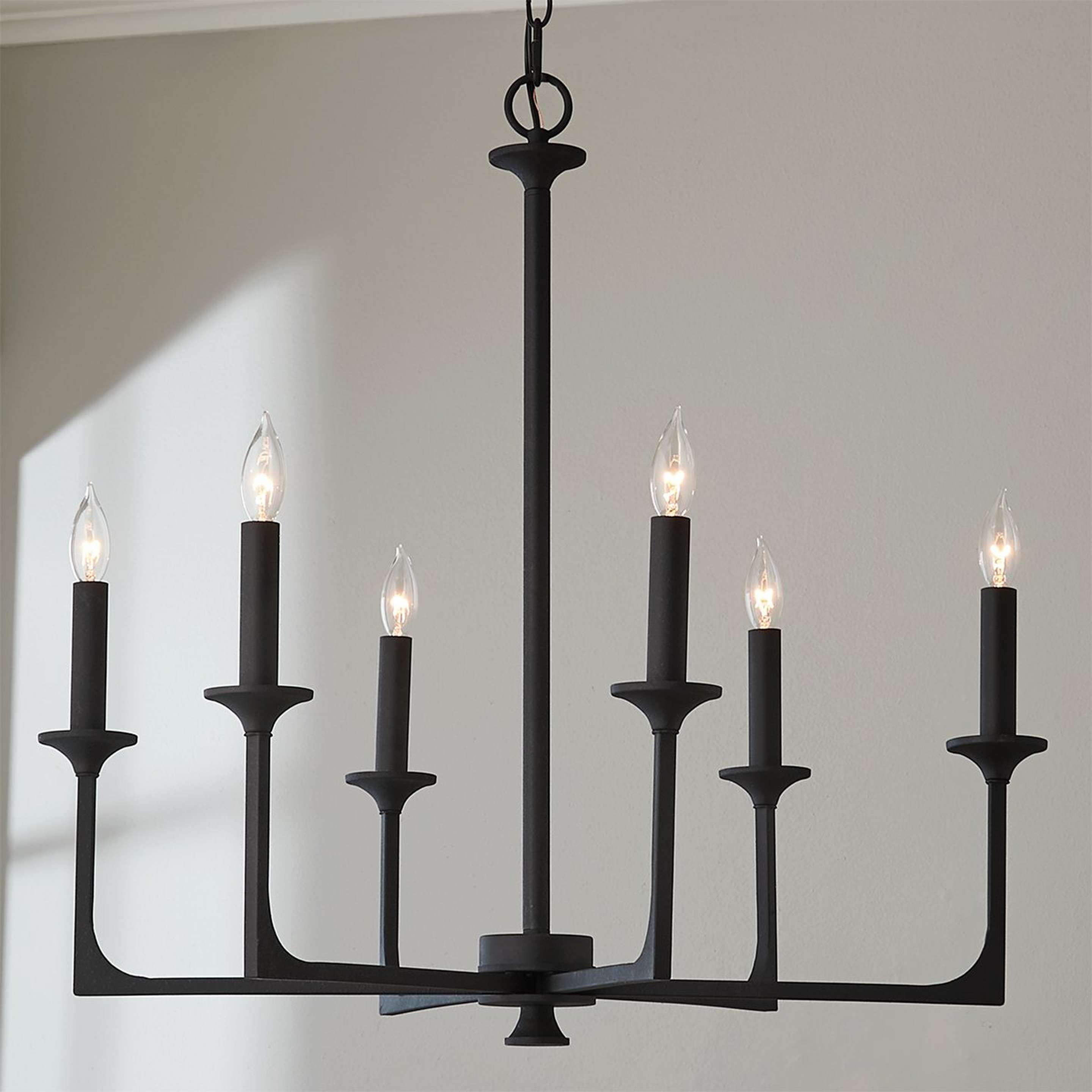 A Curved Corner Chandelier - 6 Light with Black Iron color
