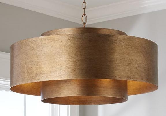 5 light solid brass chandelier with beige shades - Stillorgan Decor