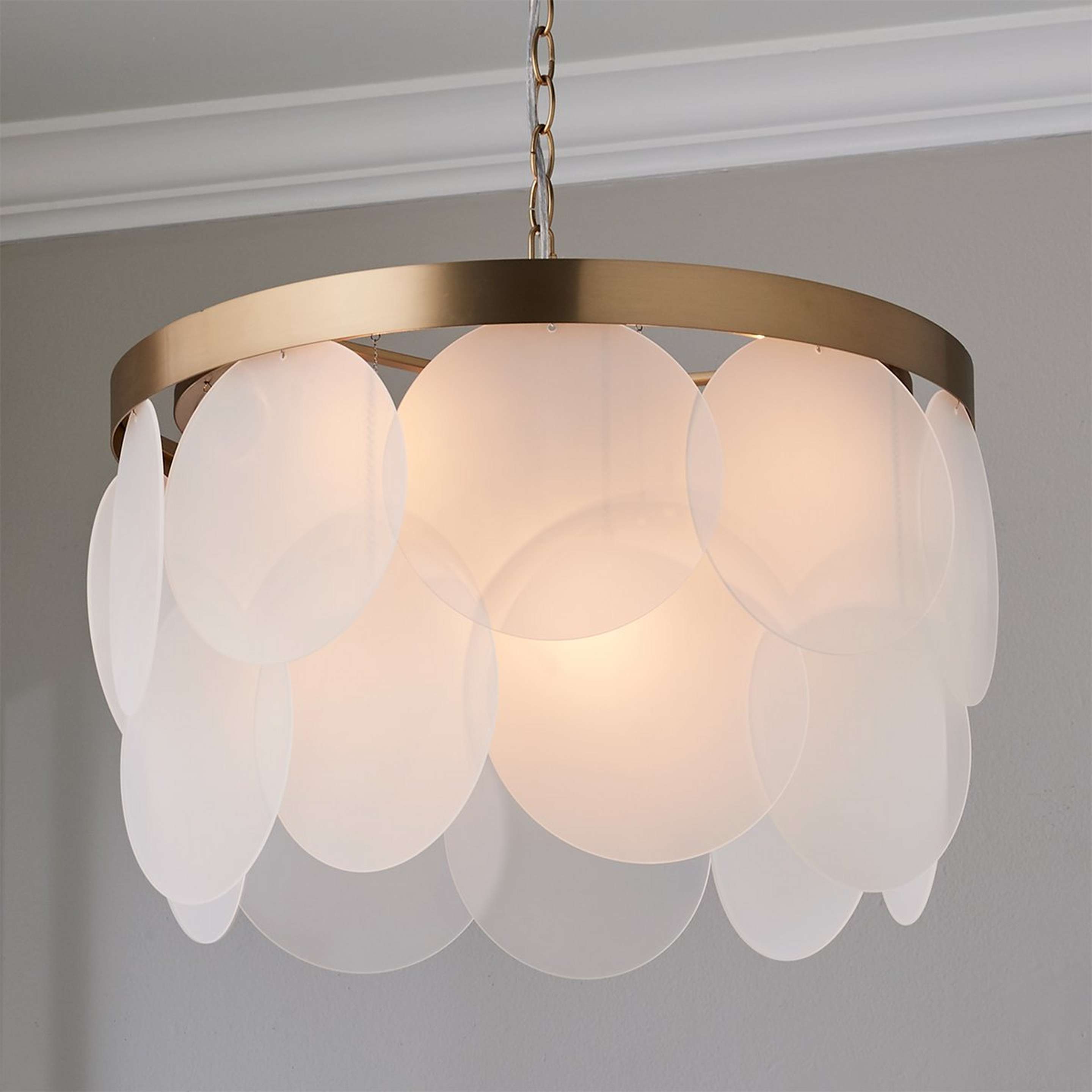 A Geosphere Chandelier with Warm Brass / White color