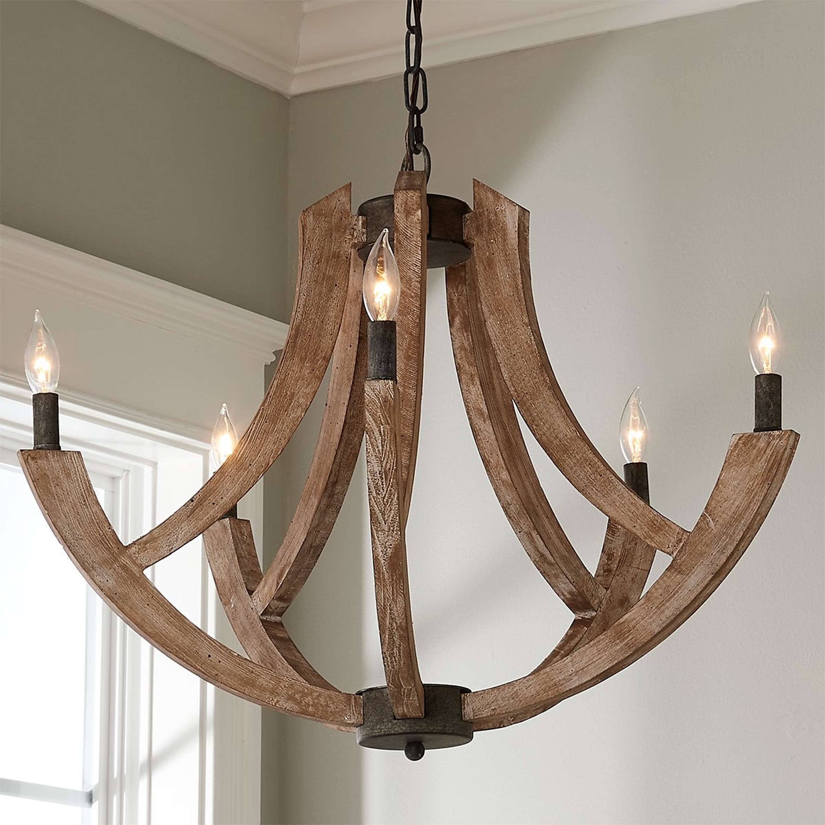 A Rustic Brolly Chandelier with Rustic Black / Aged Wood color