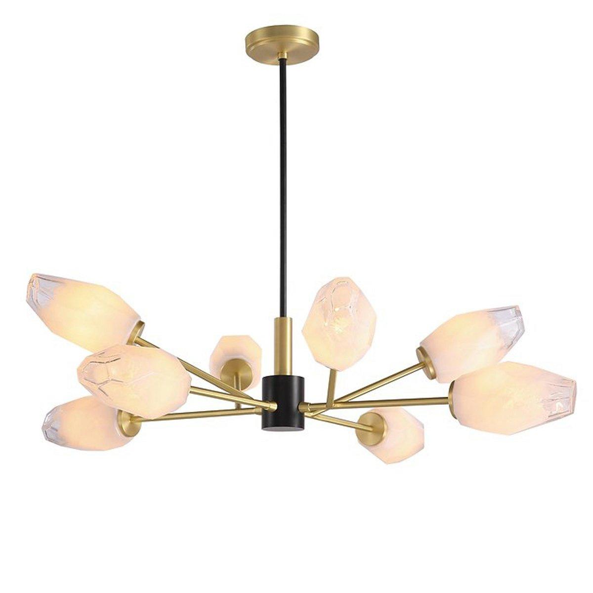 Aged Brass / Matte Black / Opaque Faceted Glass Arctic Mod Chandelier - 8  Light