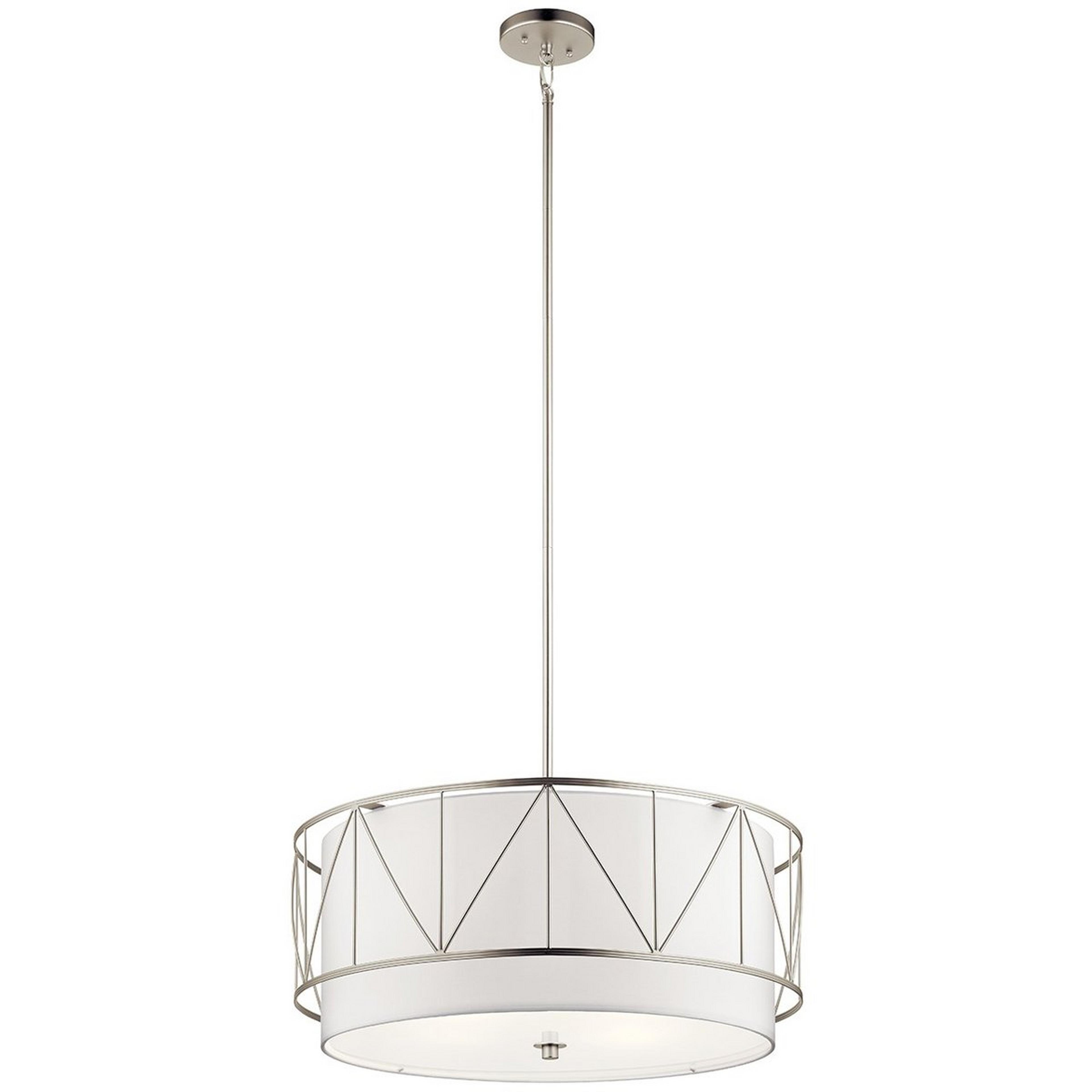 A Emmy Geo Drum Chandelier - Large with Satin Nickel / White color