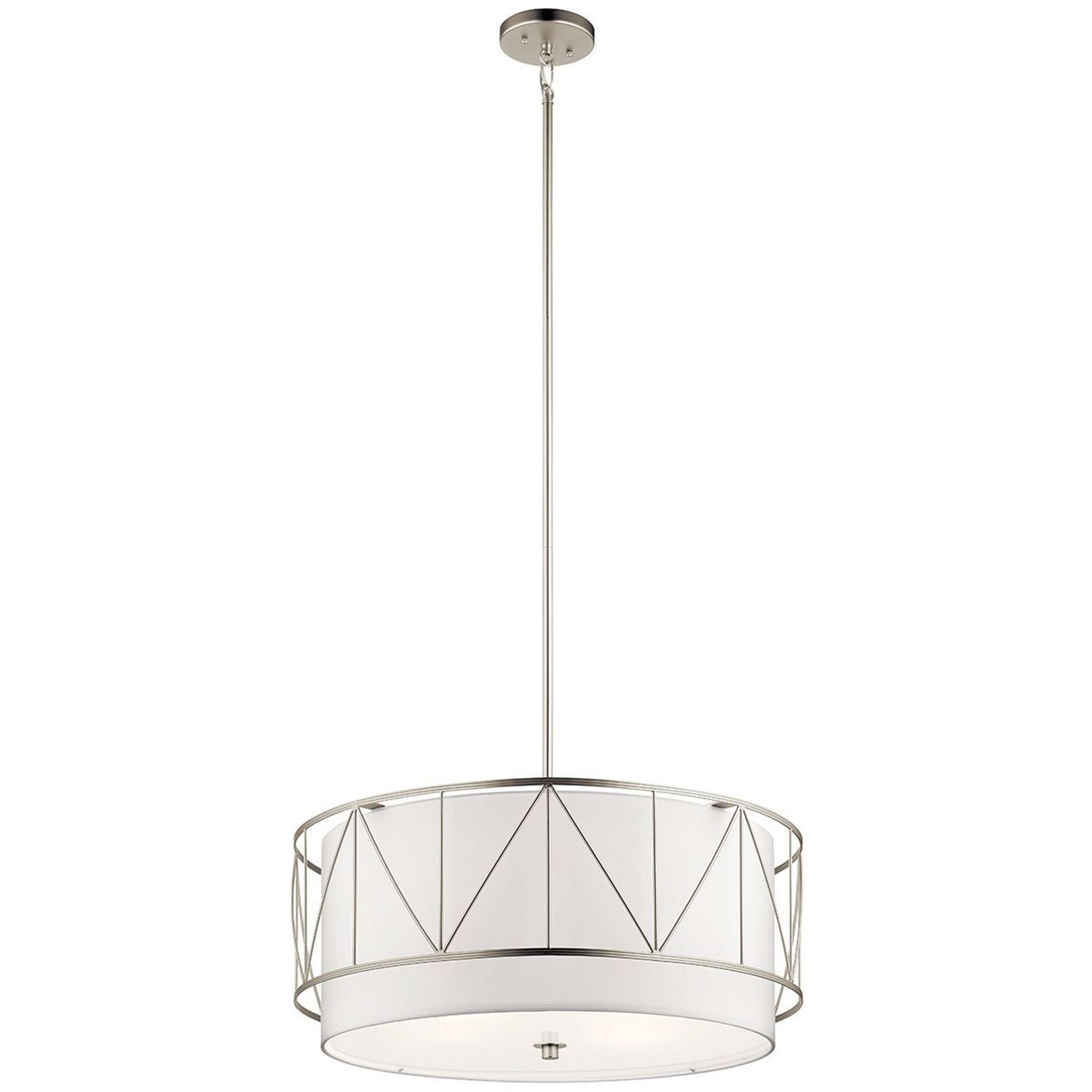 A Emmy Geo Drum Chandelier - Large with Satin Nickel / White color