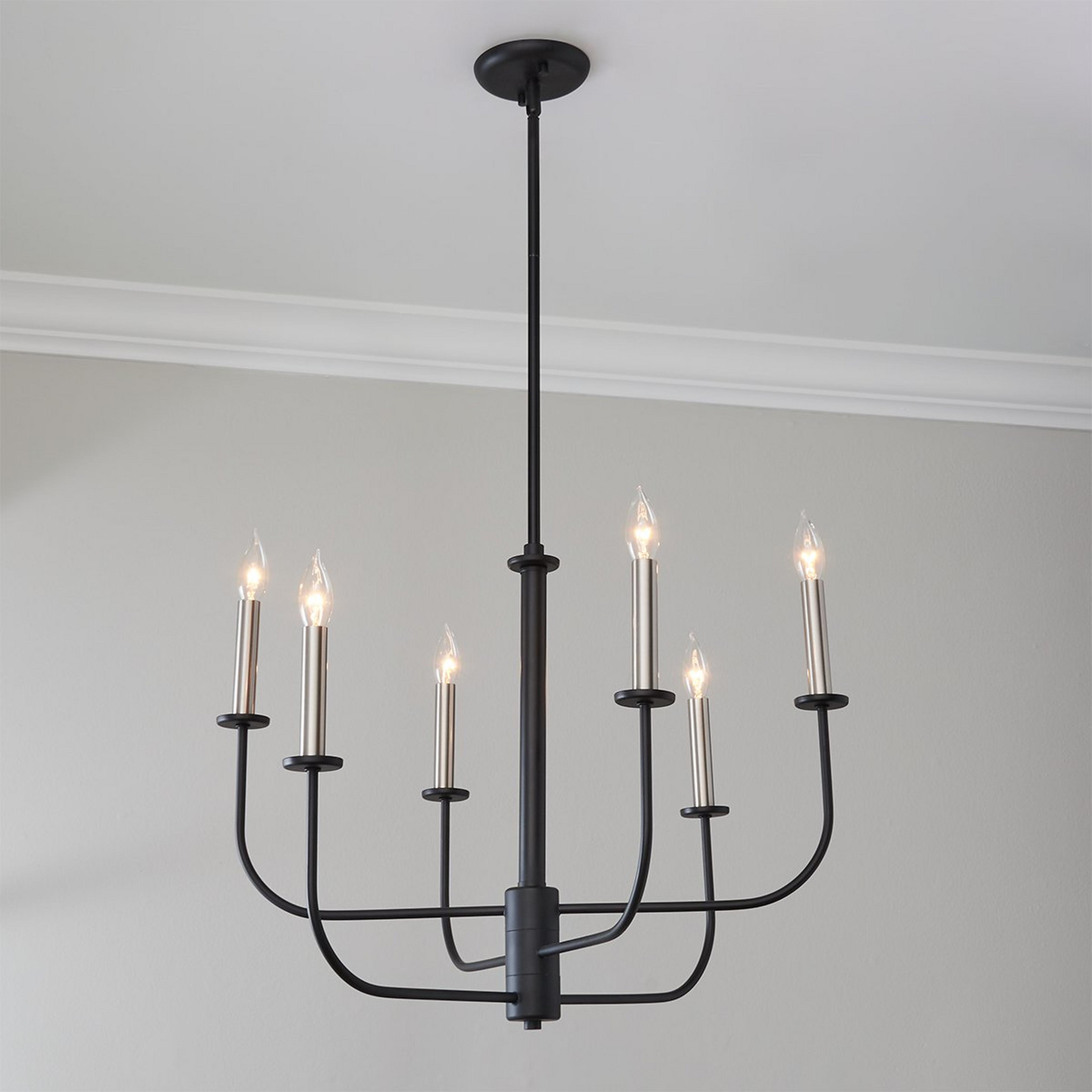 A Tindell Chandelier - 6 Light with Black / Satin Nickel color