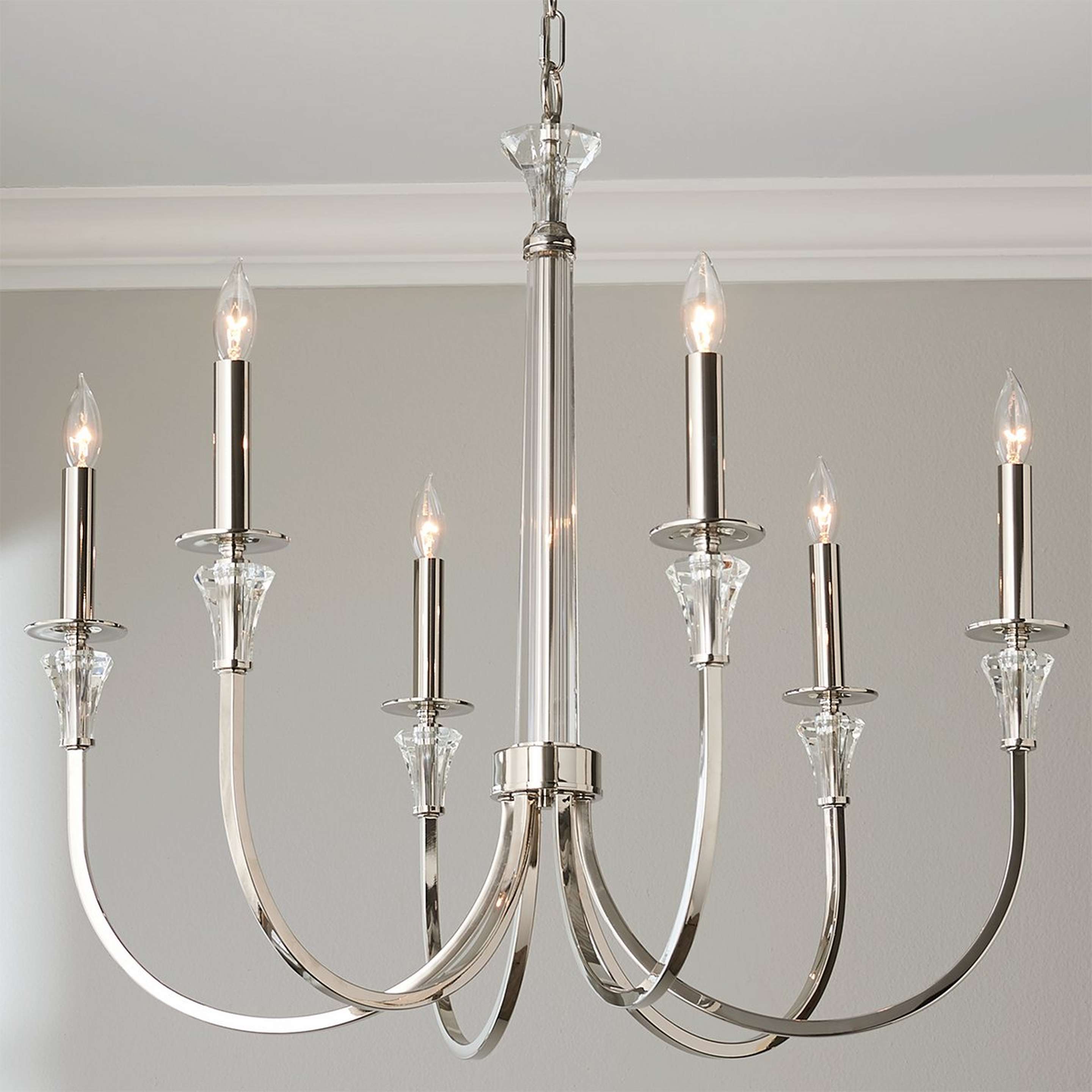 A Maxwell Chandelier with Polished Nickel / Crystal color