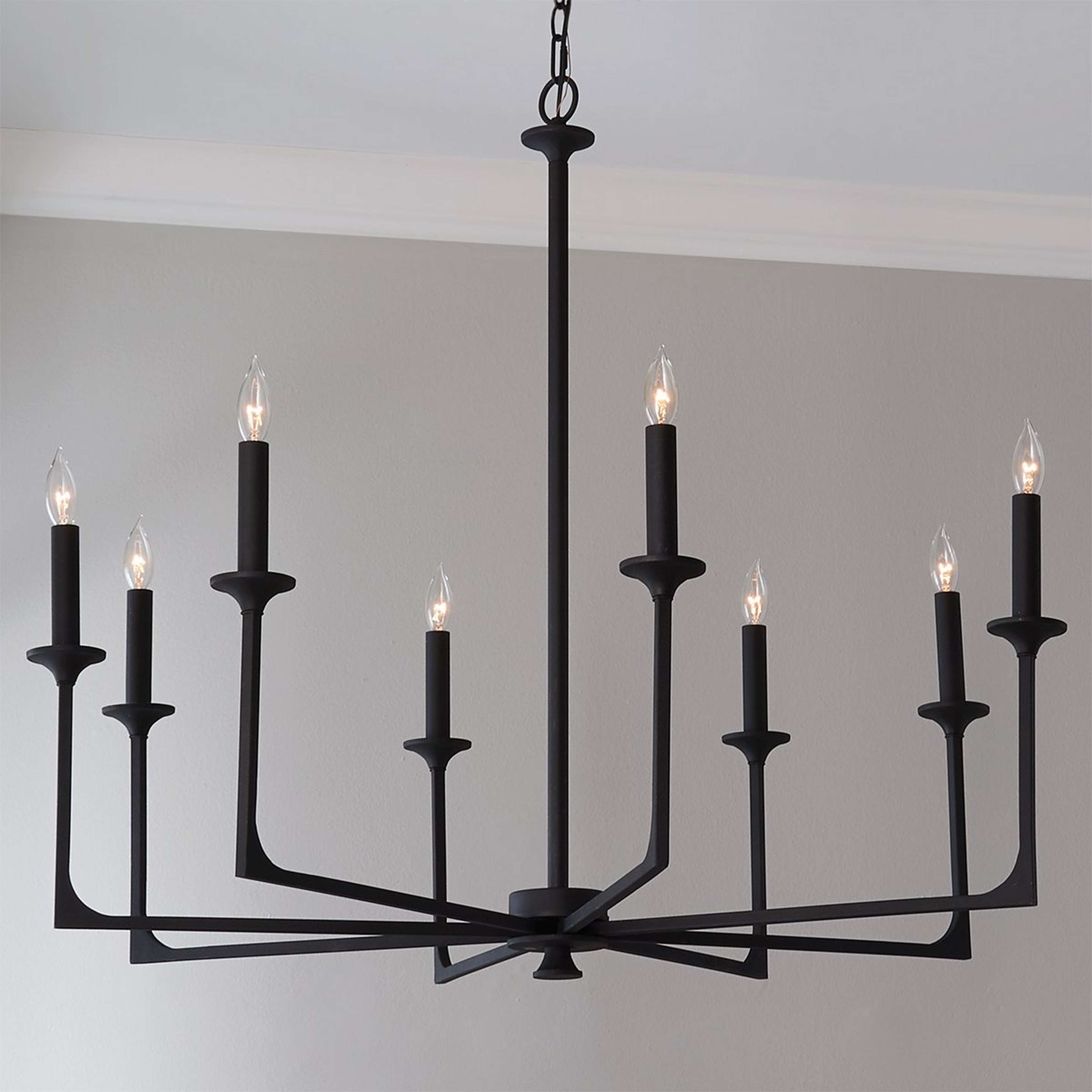 A Curved Corner Chandelier - 8 Light with Black Iron color