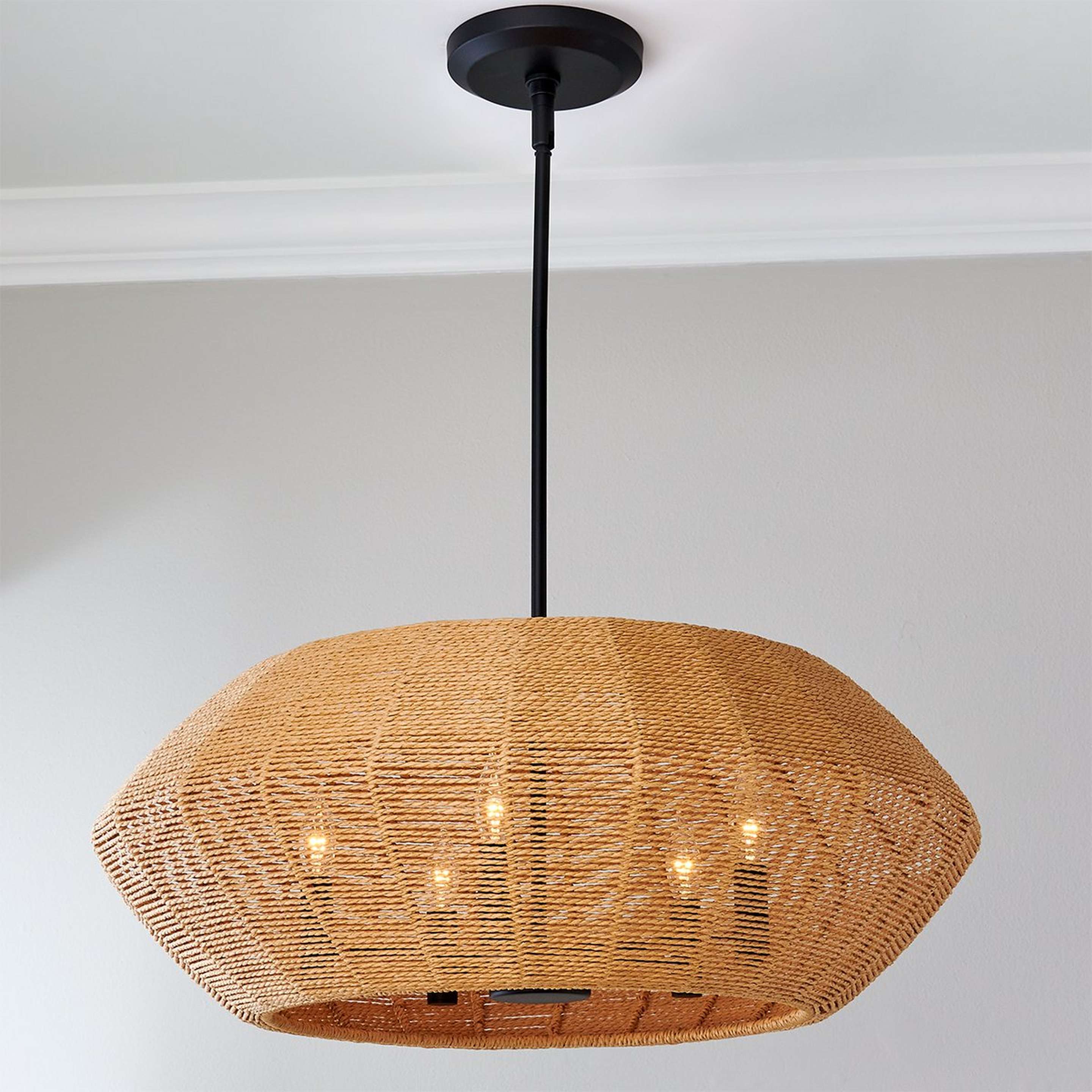 A Organic Modern Rattan Chandelier - 5 Light with Black / Natural Rattan color