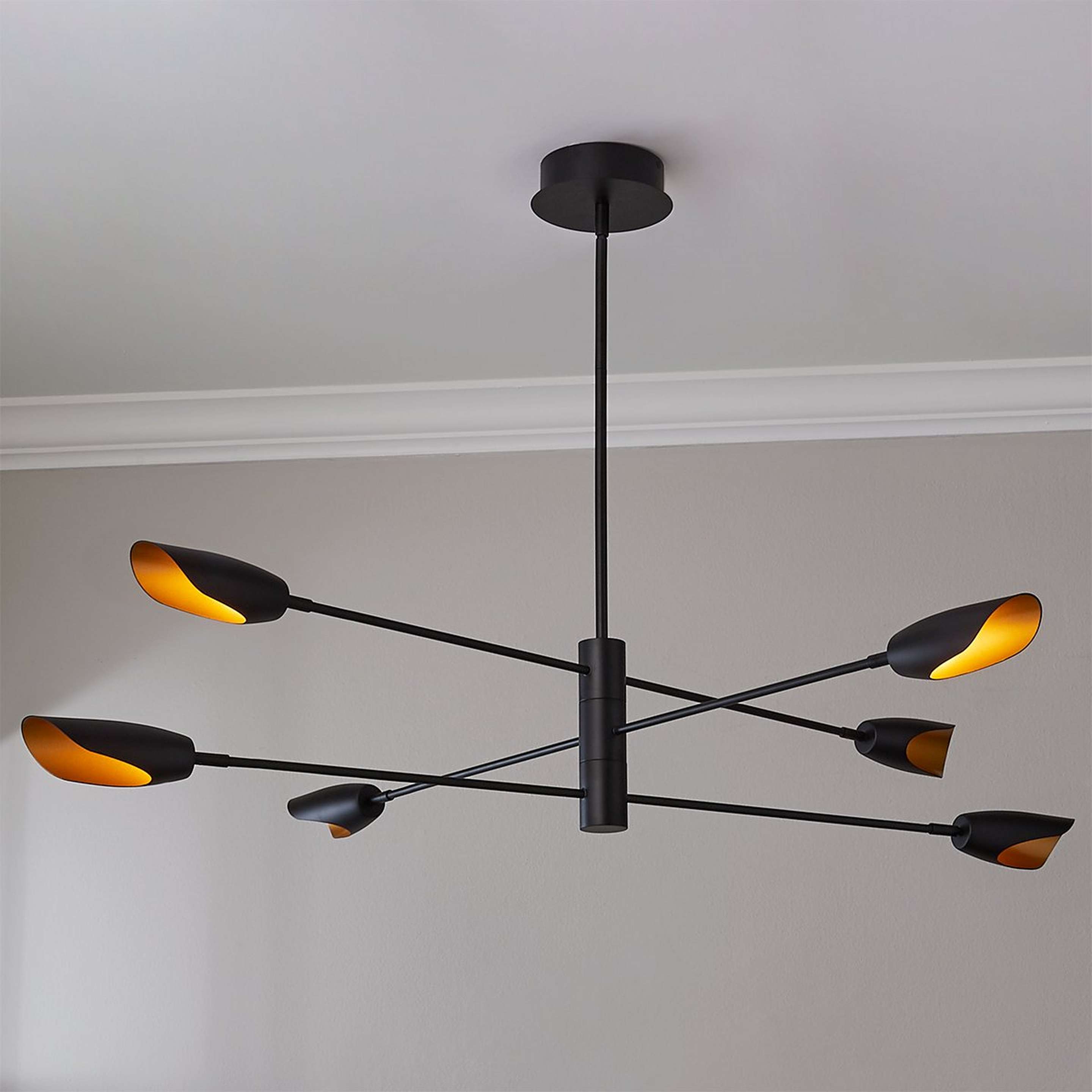 A Pivoting Petal Three-Tier Chandelier with Black / Brass color