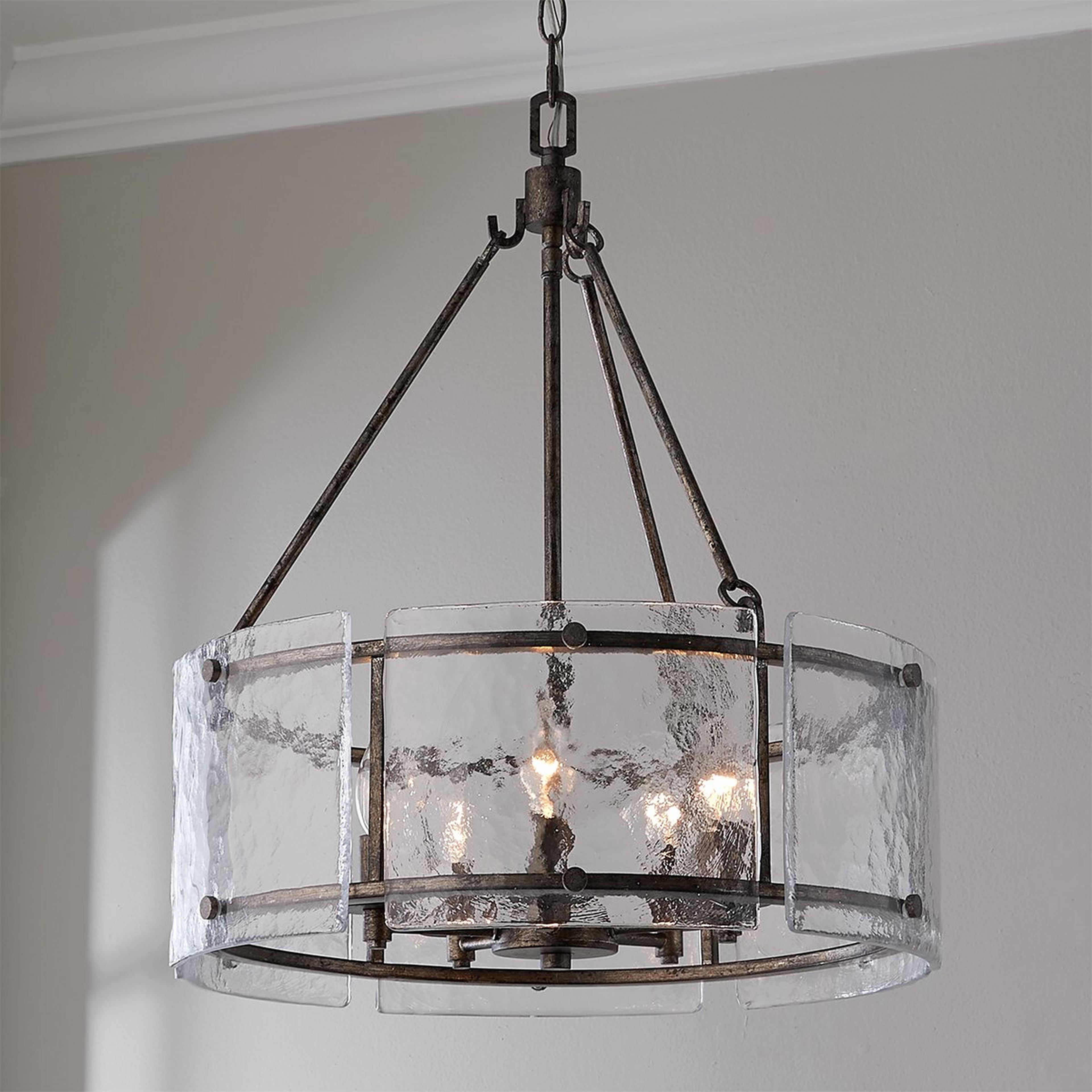 A Hazy Lining Chandelier with Aged Champagne Silver / Hazy Glass color