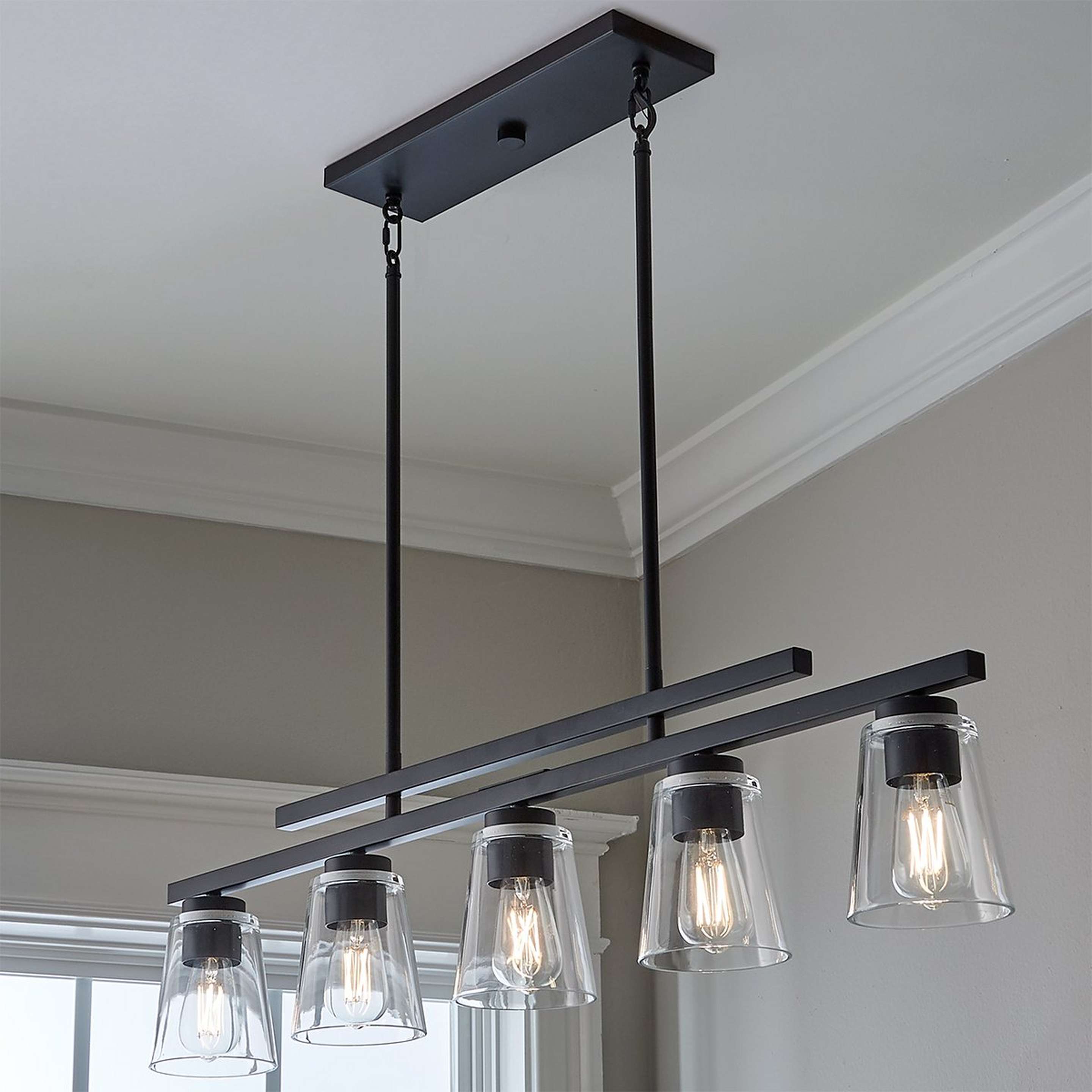 A T Bar Taper Island Chandelier with Black / Clear color