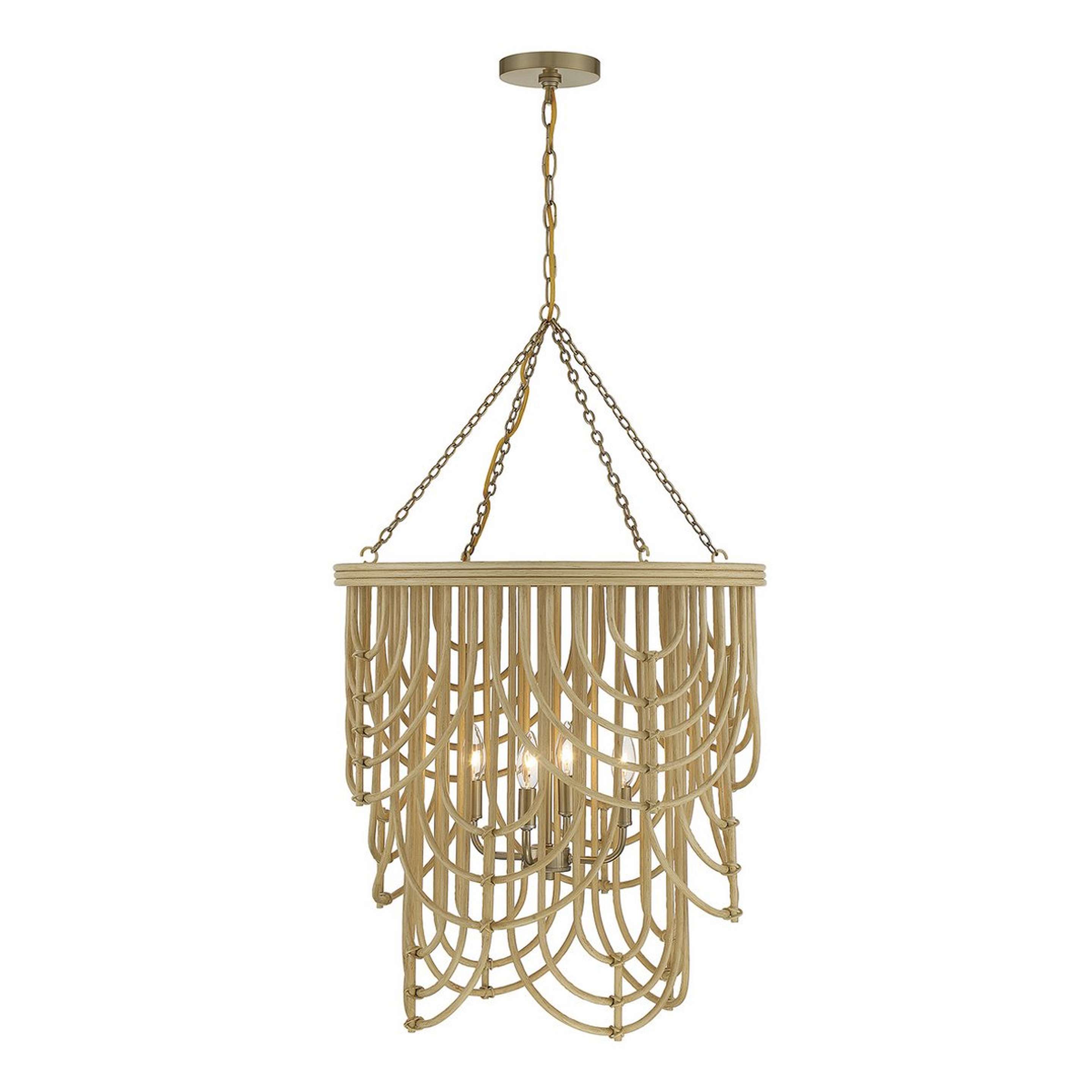A Nautical Nori Chandelier with Aged Brass / Rattan color