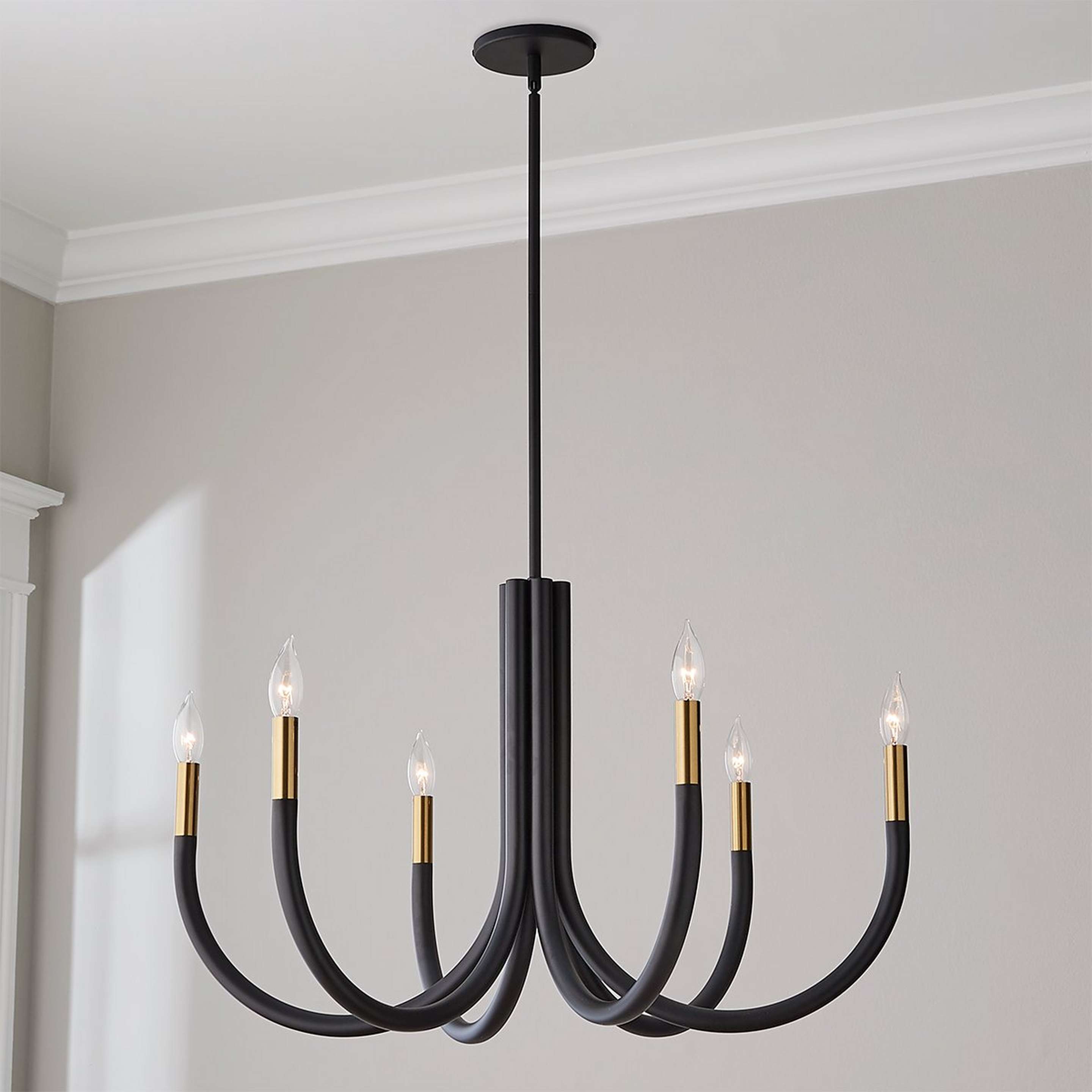 A Waverly Chandelier - 6 Light with Matte Black / Aged Brass color