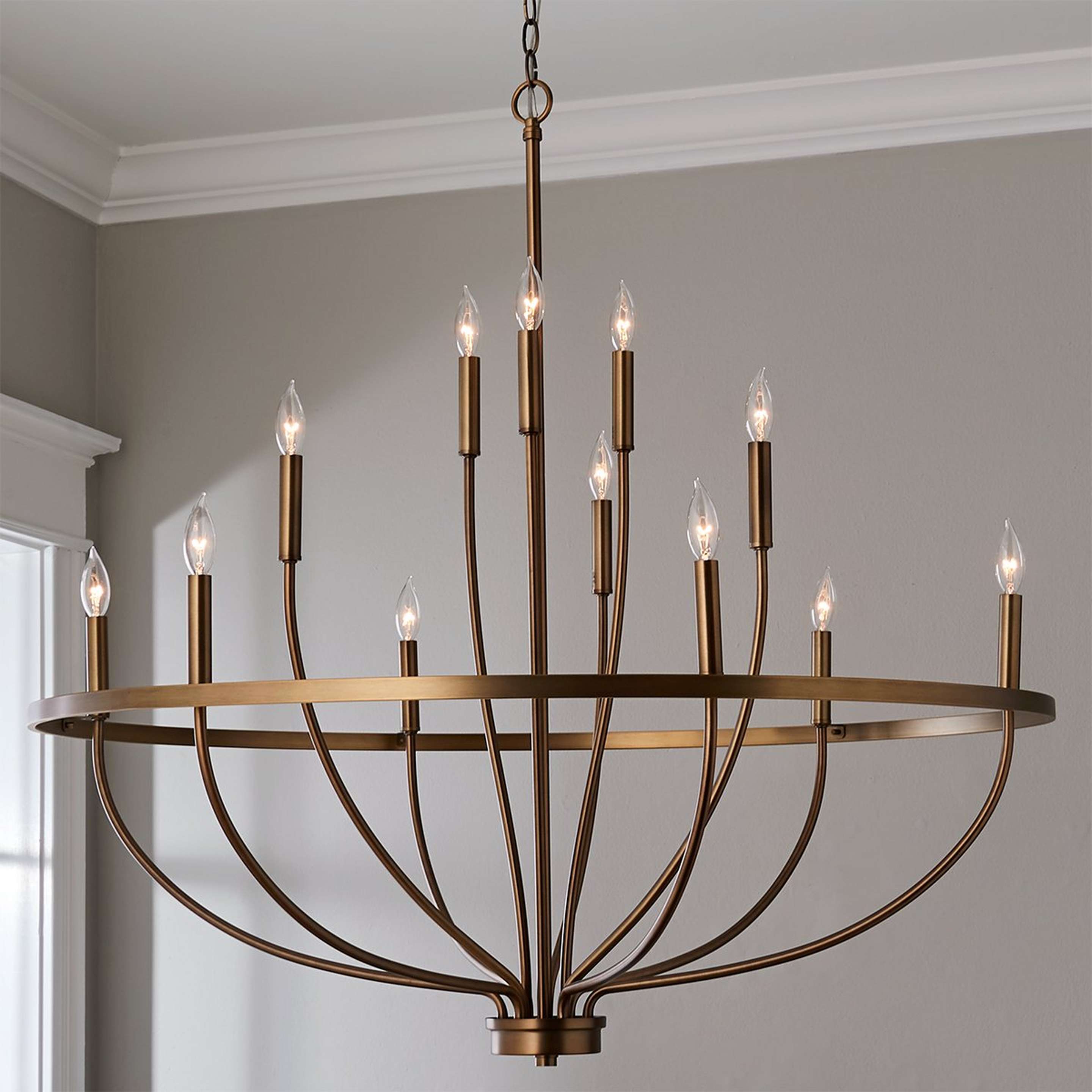 A Graceful Curve Chandelier - Large with Aged Brass color