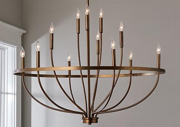 Wagon Wheel Gold Chandelier - 6 Light, Antique Brass Modern Farmhouse  Chandelier for Bedrooms, Dining Rooms, Hallways, Foyers, and Kitchens - 28