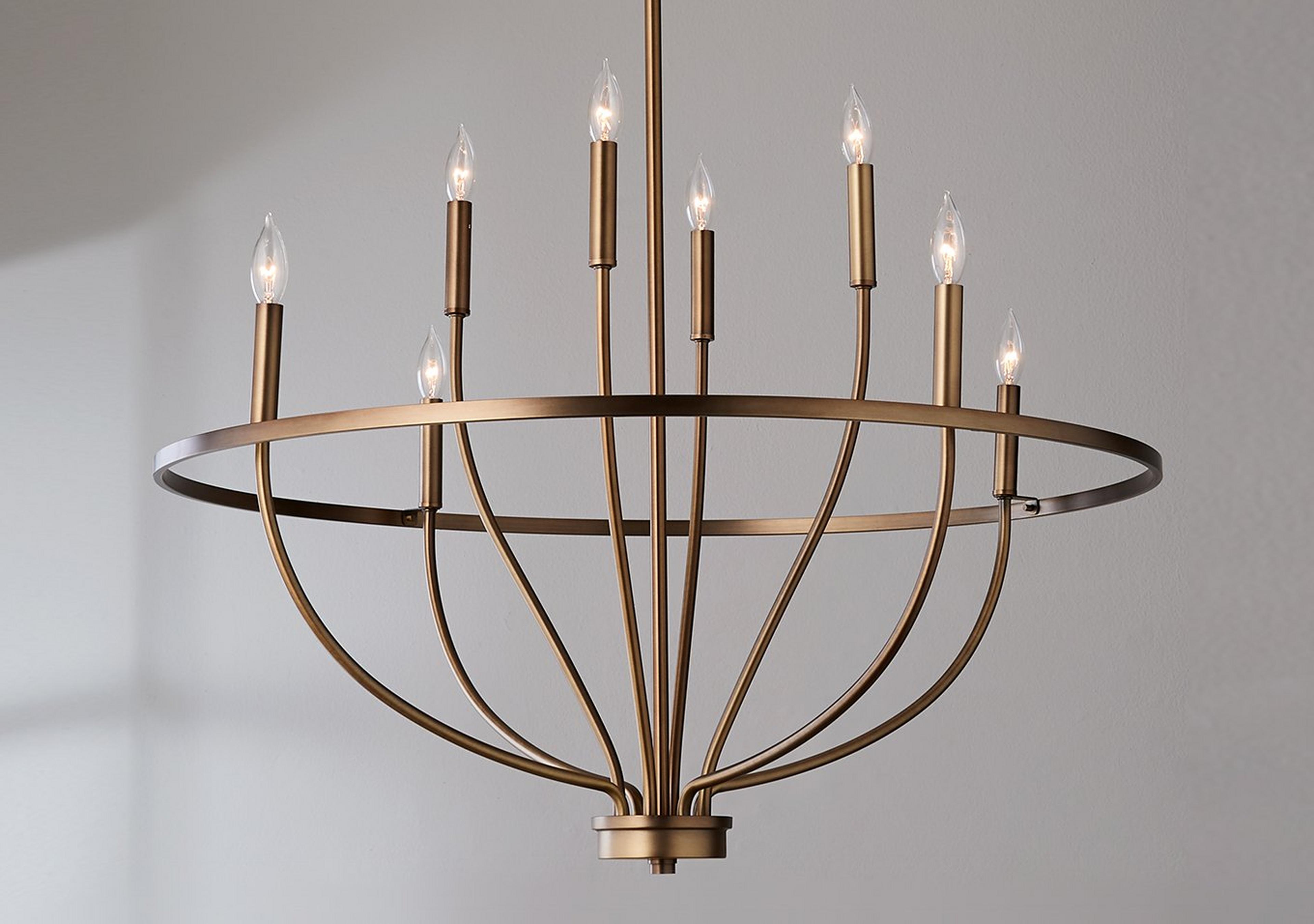 Small Aged Brass Graceful Curve Chandelier