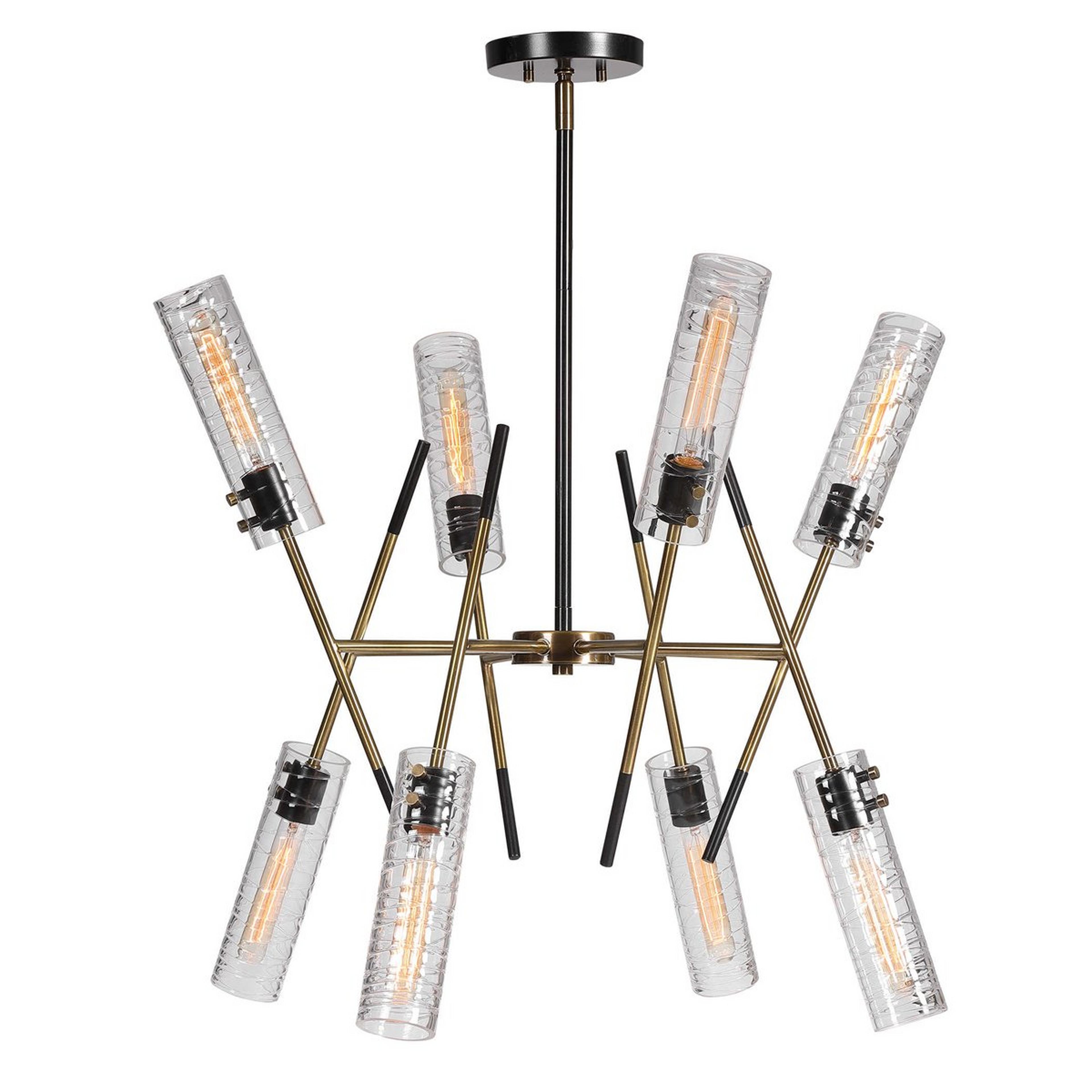 A Chanceton Chandelier with Brass / Black / Ripple Glass color