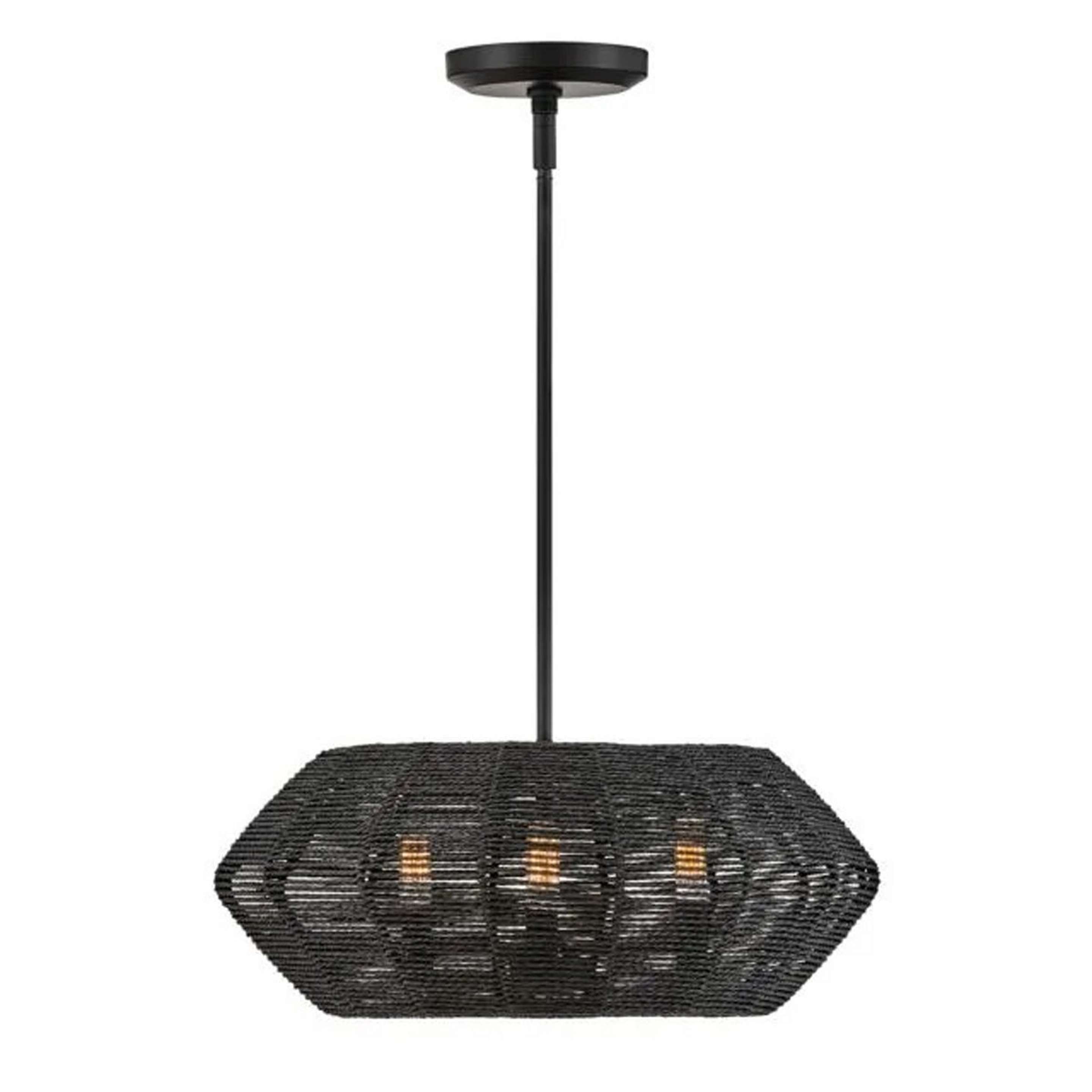 A Organic Modern Rattan Chandelier - 3 Light with Black / Black Rattan color