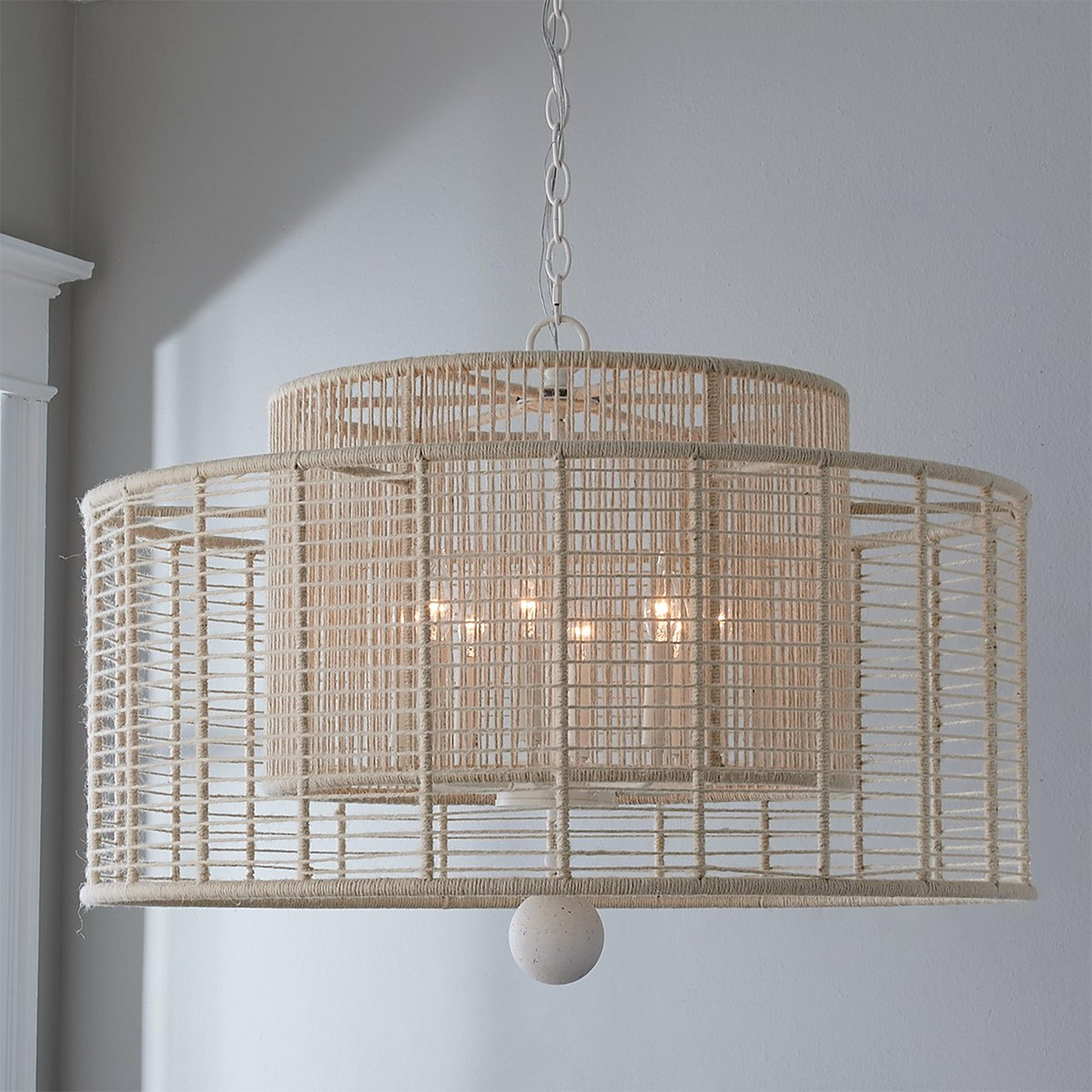 A Jute Veil Chandelier - 8 Light with White / Weathered White Jute color