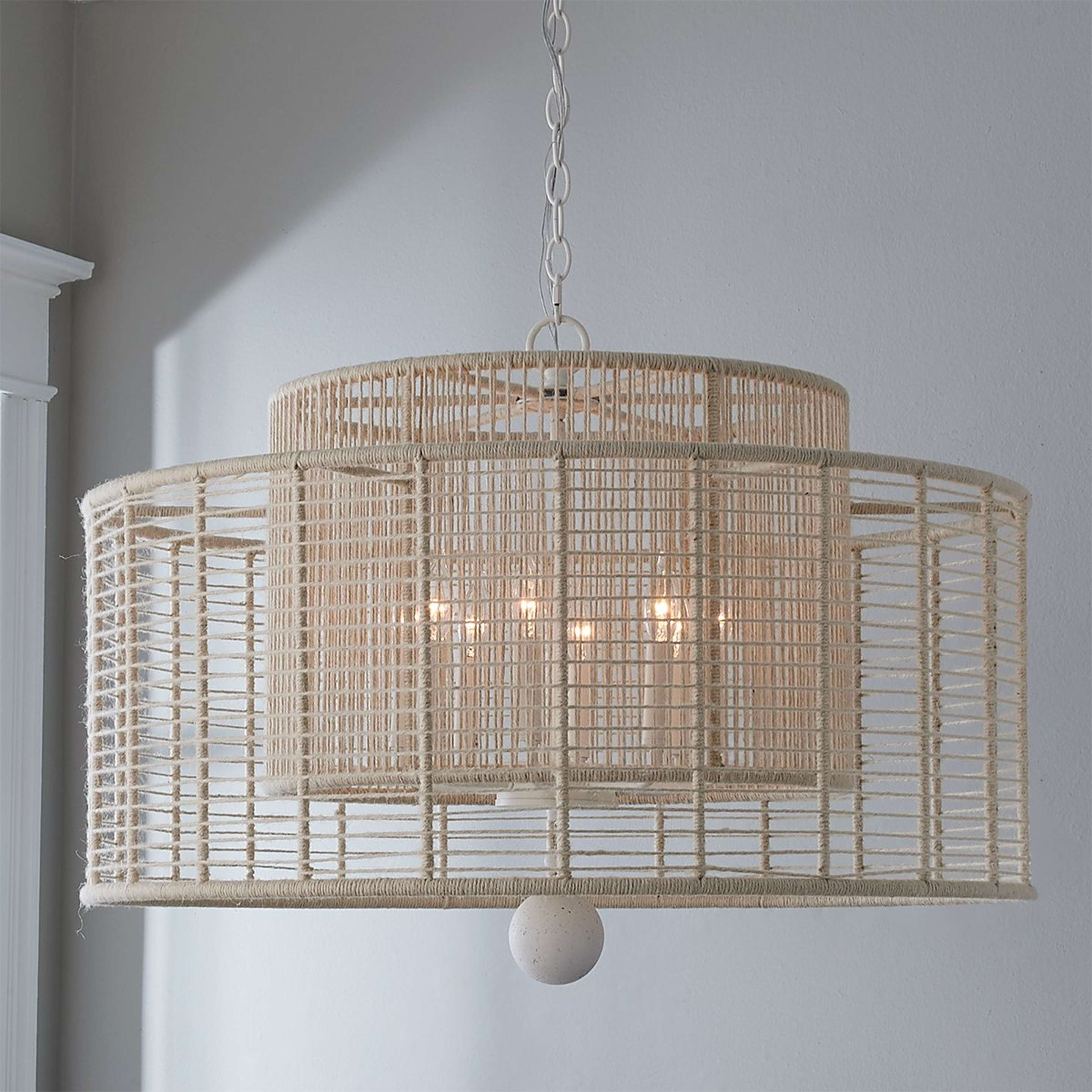 A Jute Veil Chandelier - 8 Light with White / Weathered White Jute color