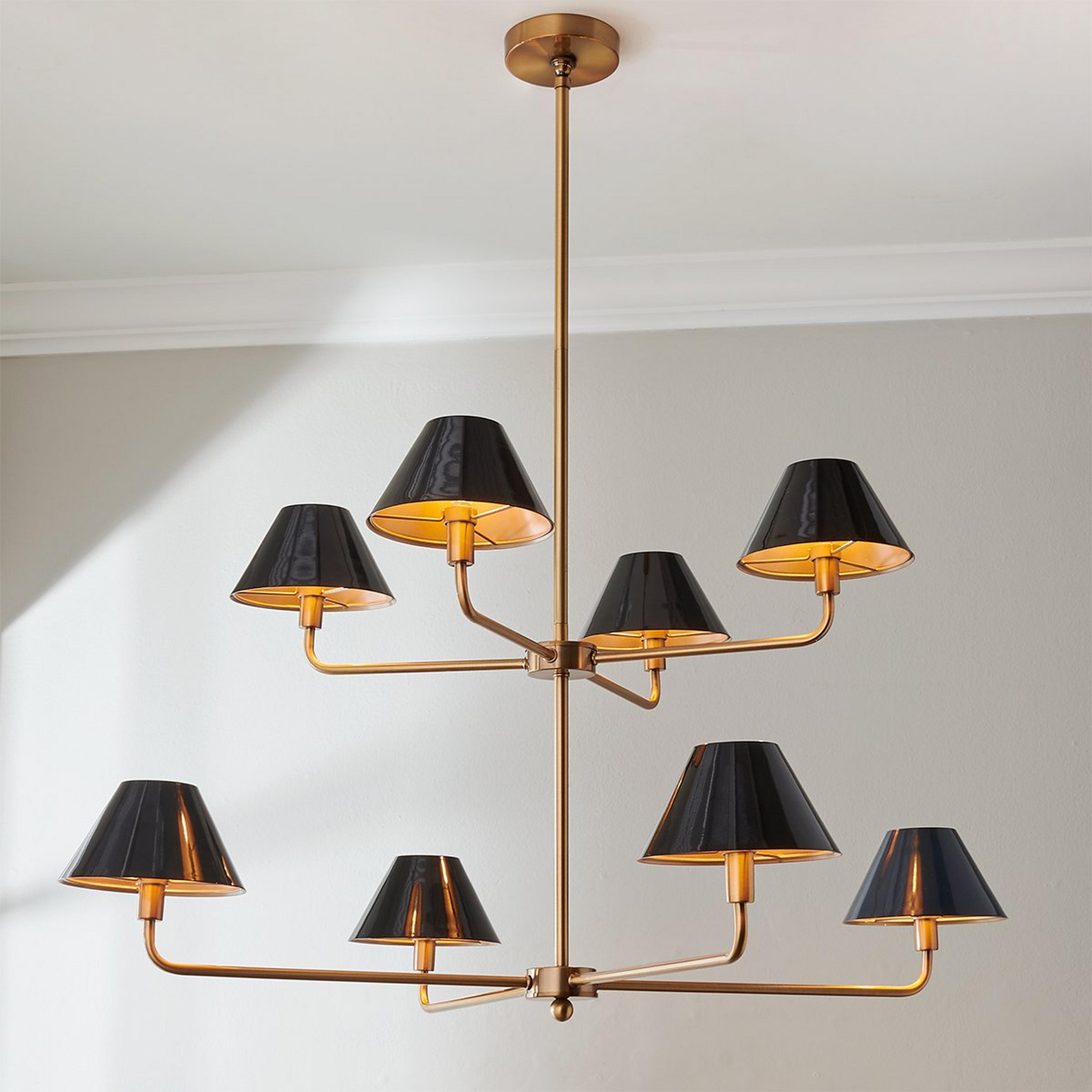 A Chris Loves Julia Edie Two-Tier Chandelier - 8 Light with Brass / Gloss Black color