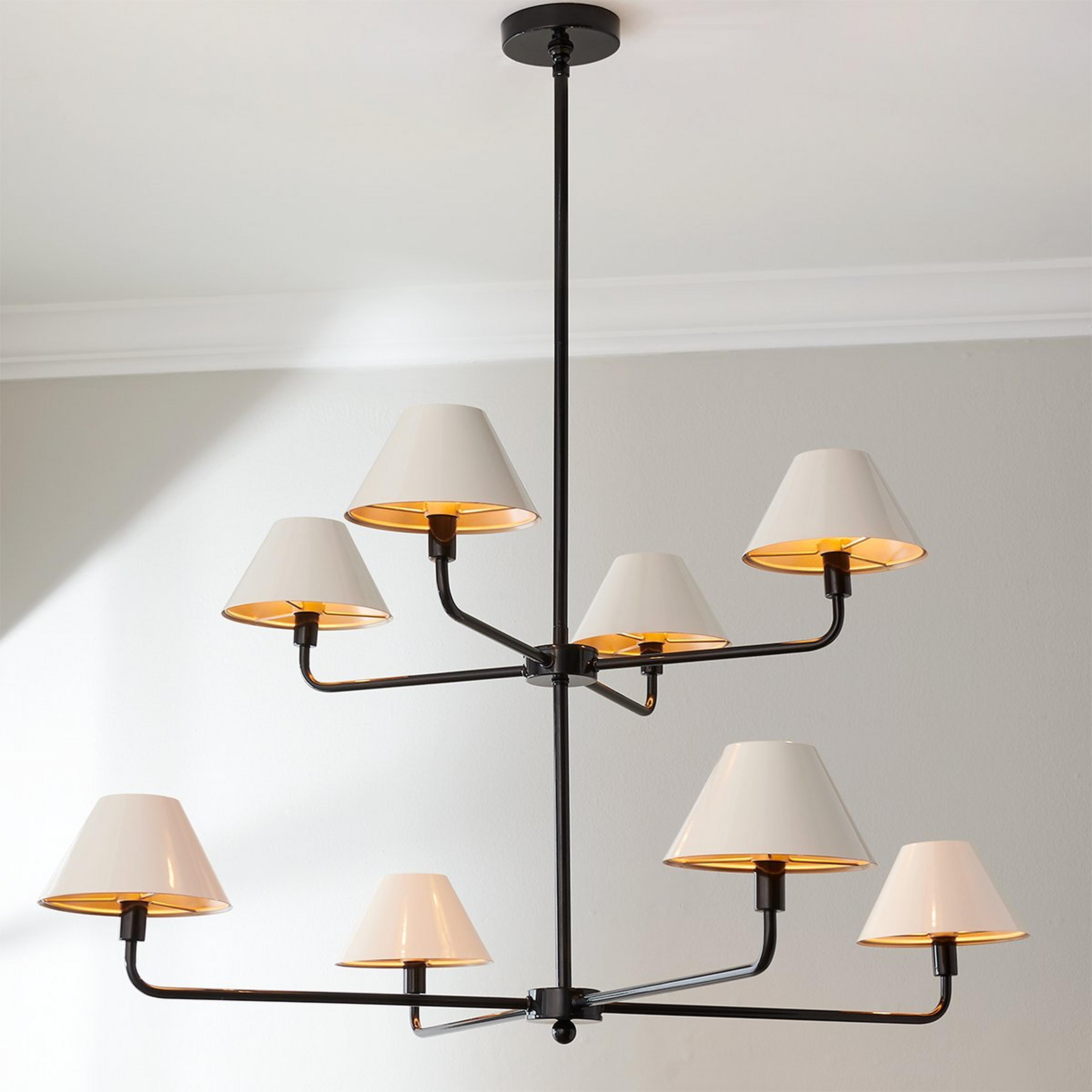 A Chris Loves Julia Edie Two-Tier Chandelier - 8 Light with Black / Gloss White color