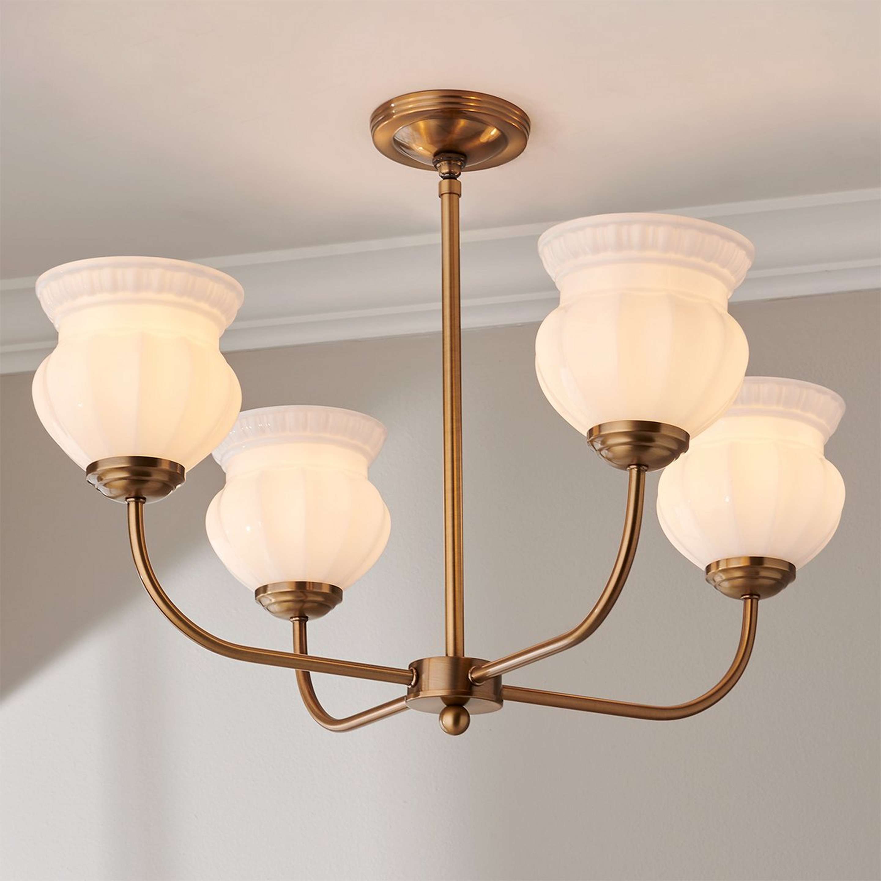 A Chris Loves Julia Marlo Chandelier - 4 Light with Brass / Milk Glass color