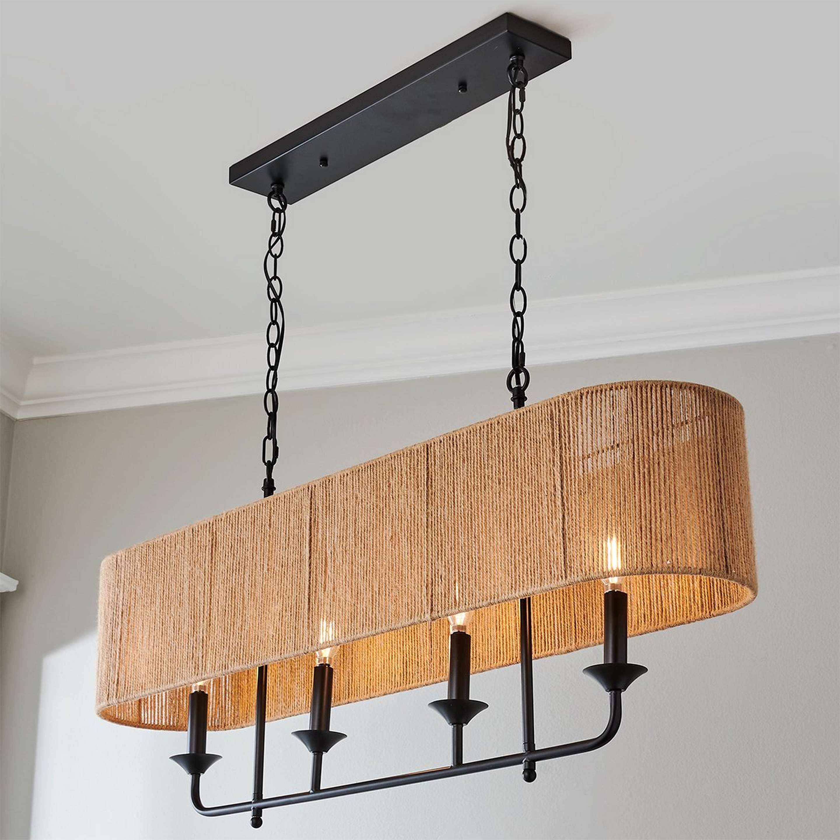 A Valdez Traditional Island Chandelier with Matte Black / Natural Rope color
