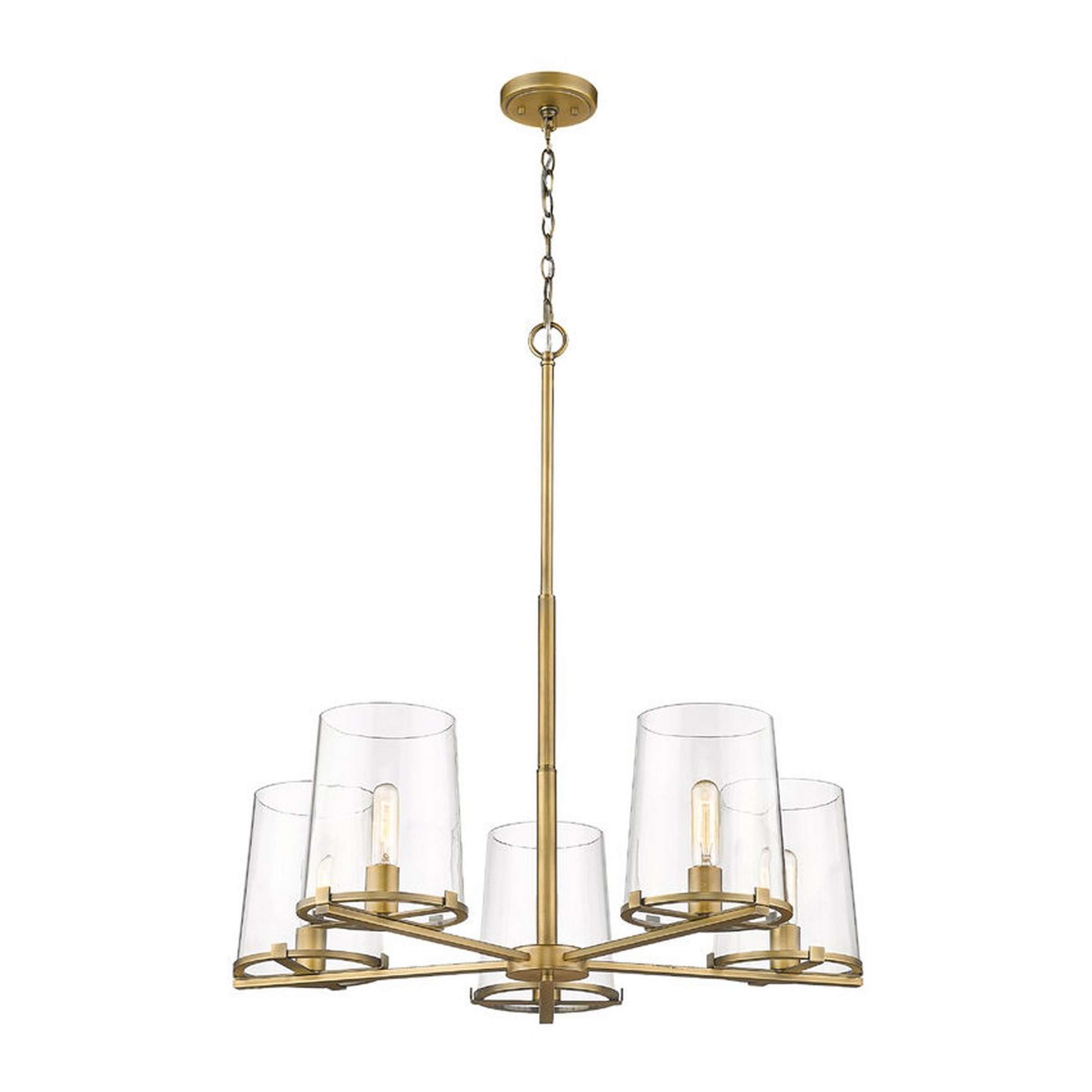 A Santhos Chandelier - 5 Light with Rubbed Brass / Clear Glass color