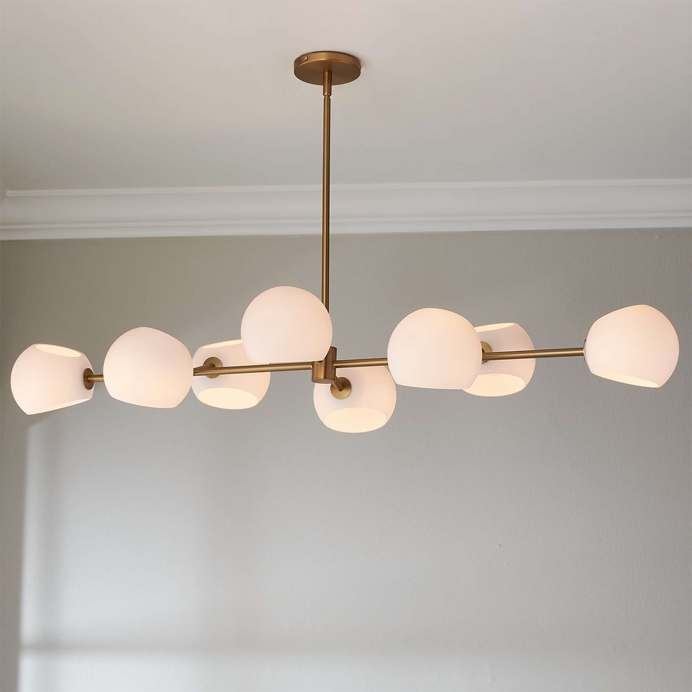 A Xaviero Glass Island Chandelier - Opal with Brushed Gold / Opal Glass color