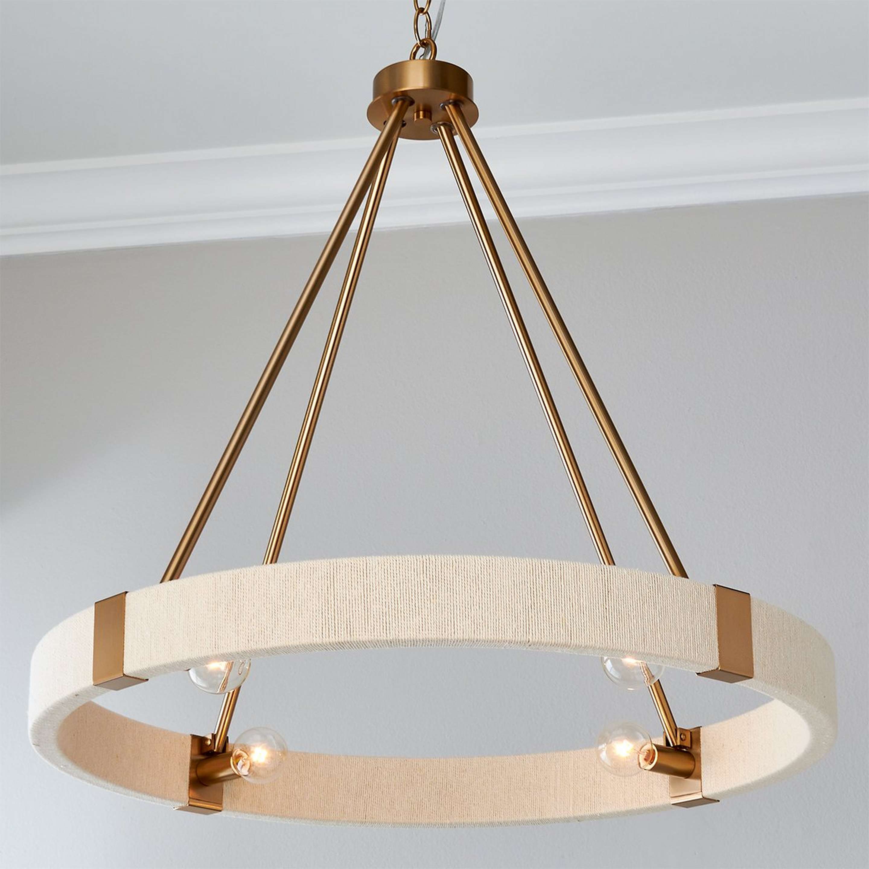 A Kalini Chandelier - 4 Light with Matte Brass / Bleached Natural Rope color