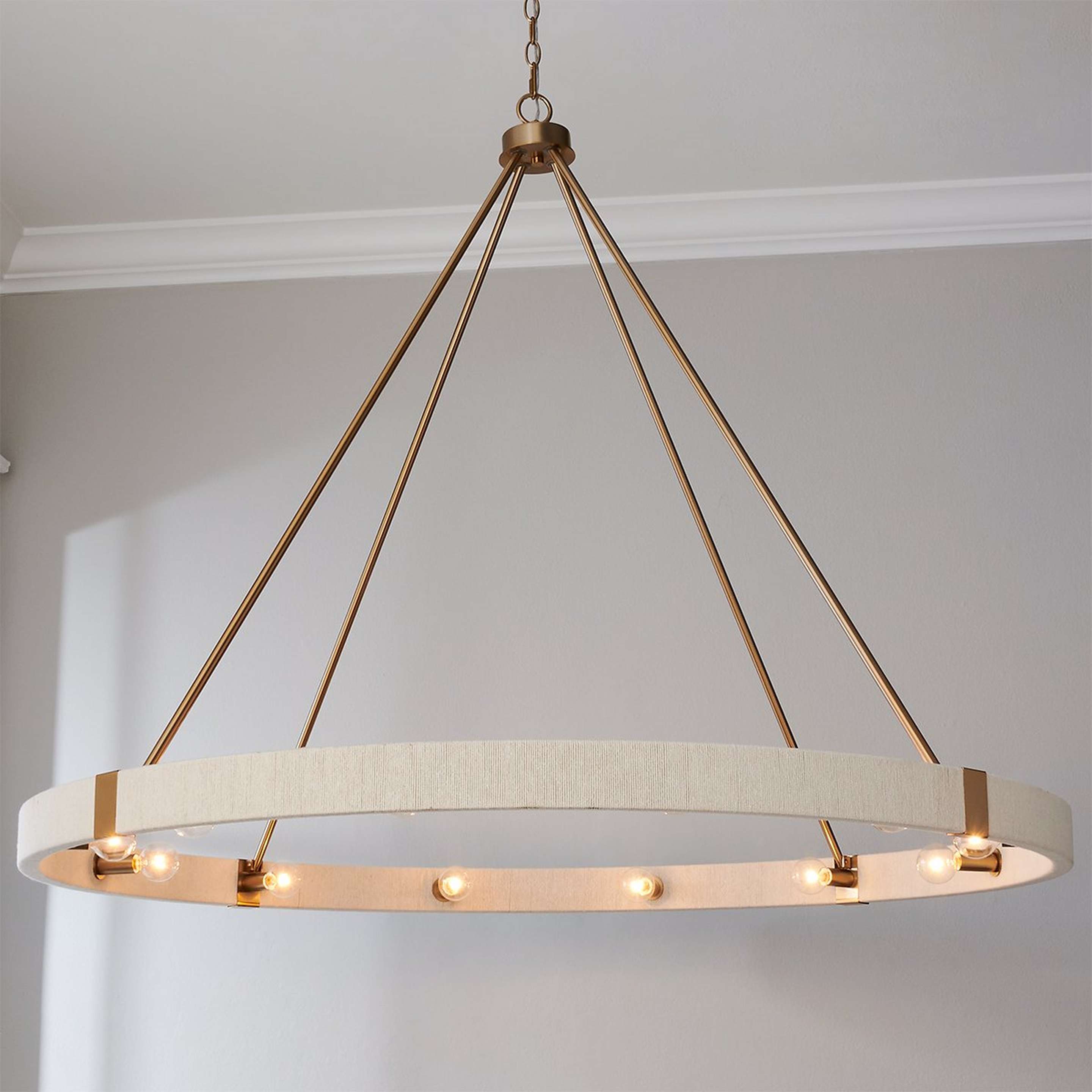 A Kalini Chandelier - 12 Light with Matte Brass / Bleached Natural Rope color