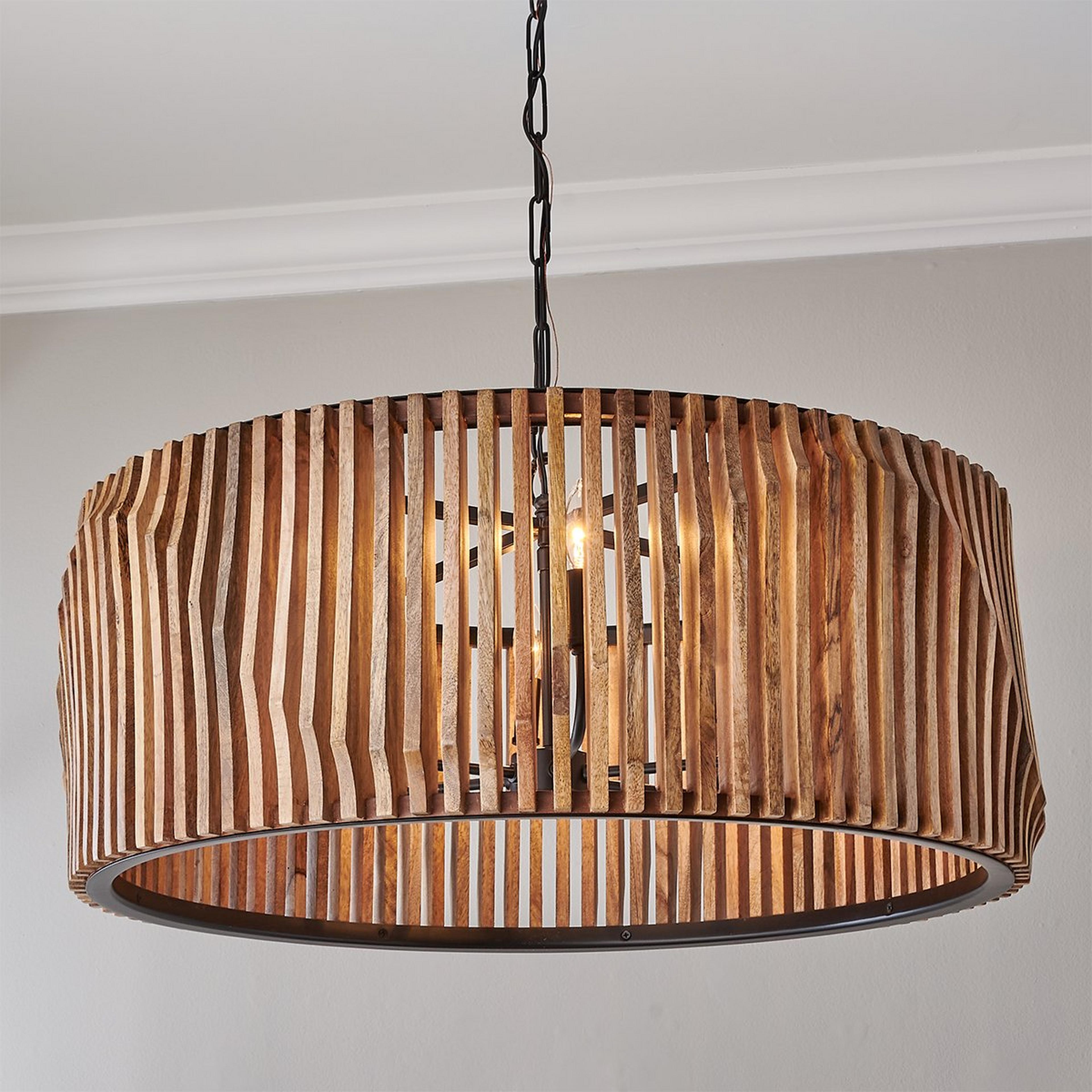 A Maela Drum Chandelier - Large with Matte Black / Mango Wood color