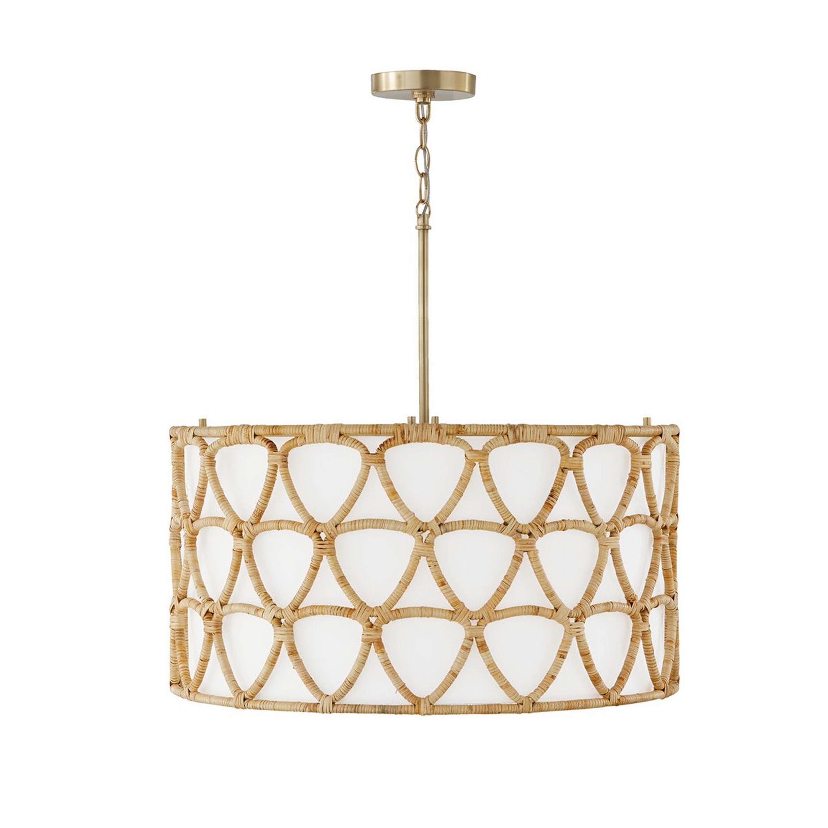 A Jarany Drum Chandelier - Small with Matte Brass / Rattan color