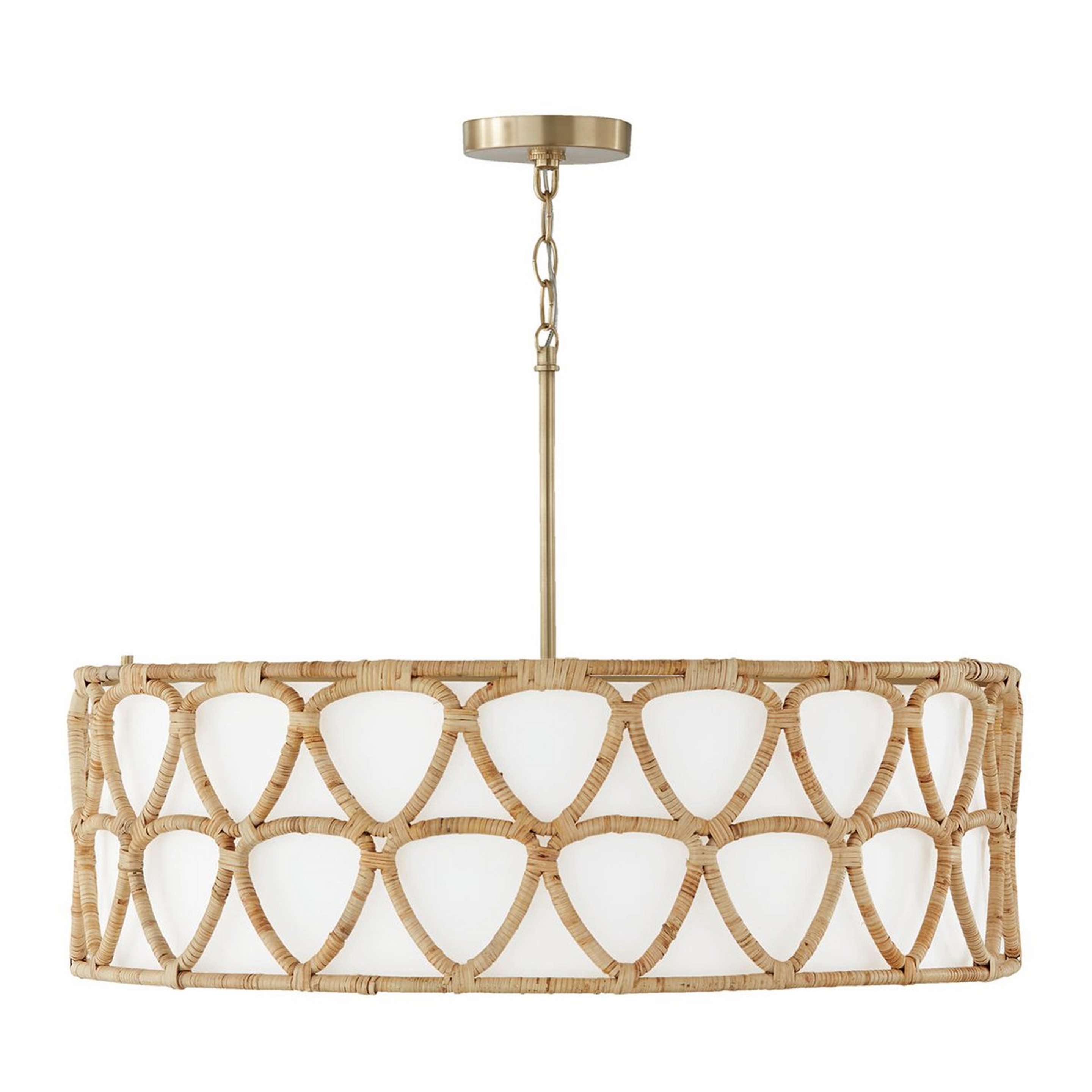 A Jarany Drum Chandelier - Large with Matte Brass / Rattan color