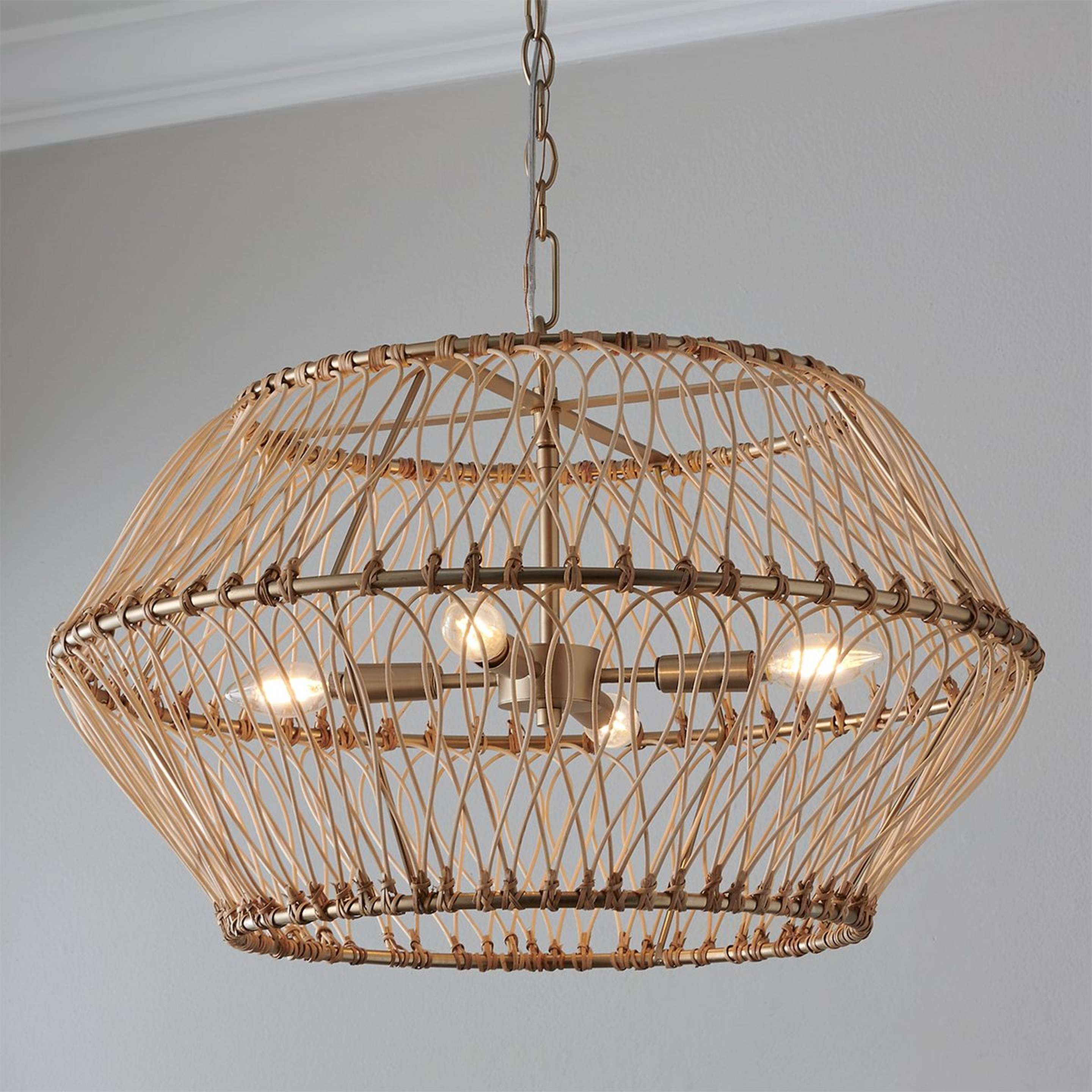 A Natural Rowan Chandelier with Brass / Rattan color