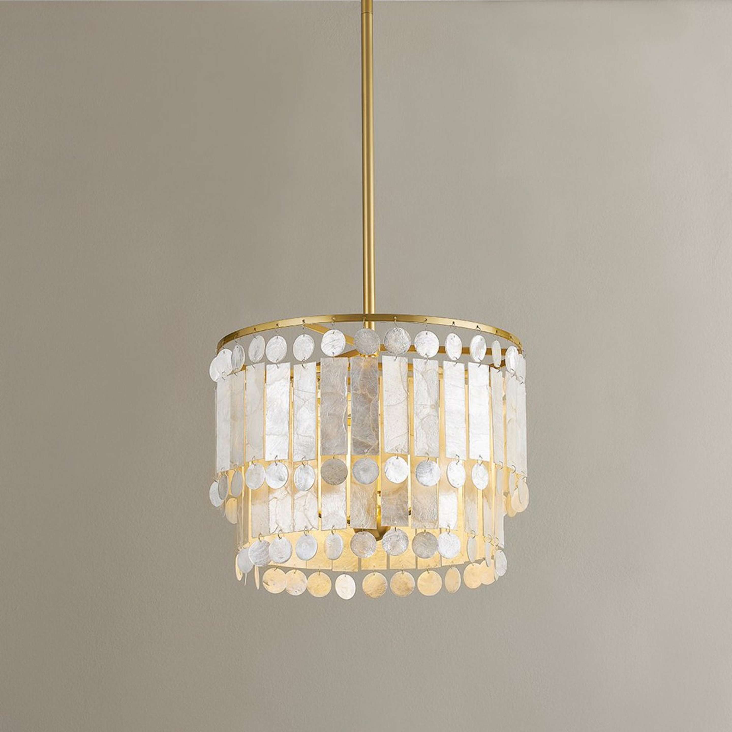 A Auriela Capiz Chandelier - Small with Aged Brass / Capiz Shell color