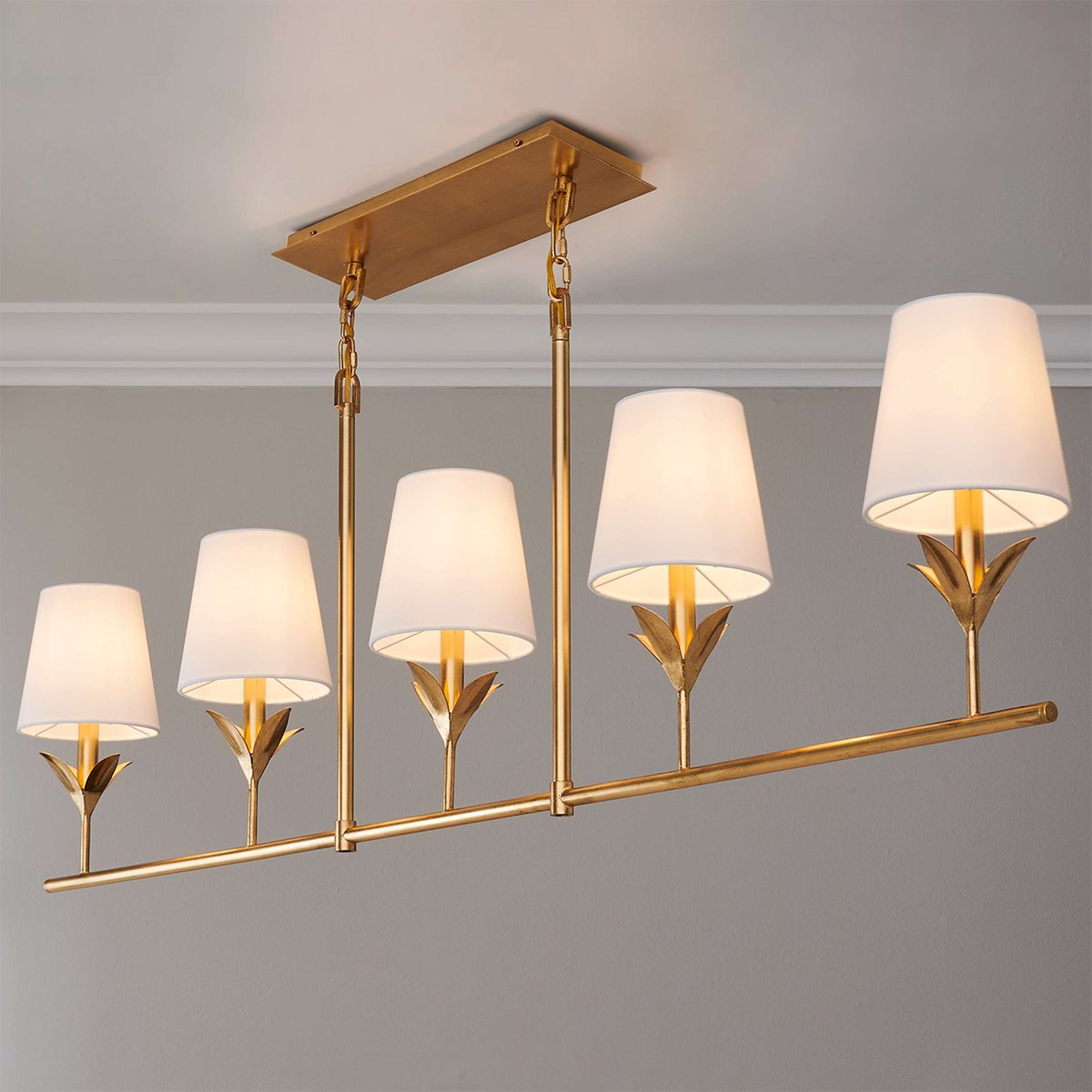 A Olive Leaf Island Chandelier with Antique Gold / White color