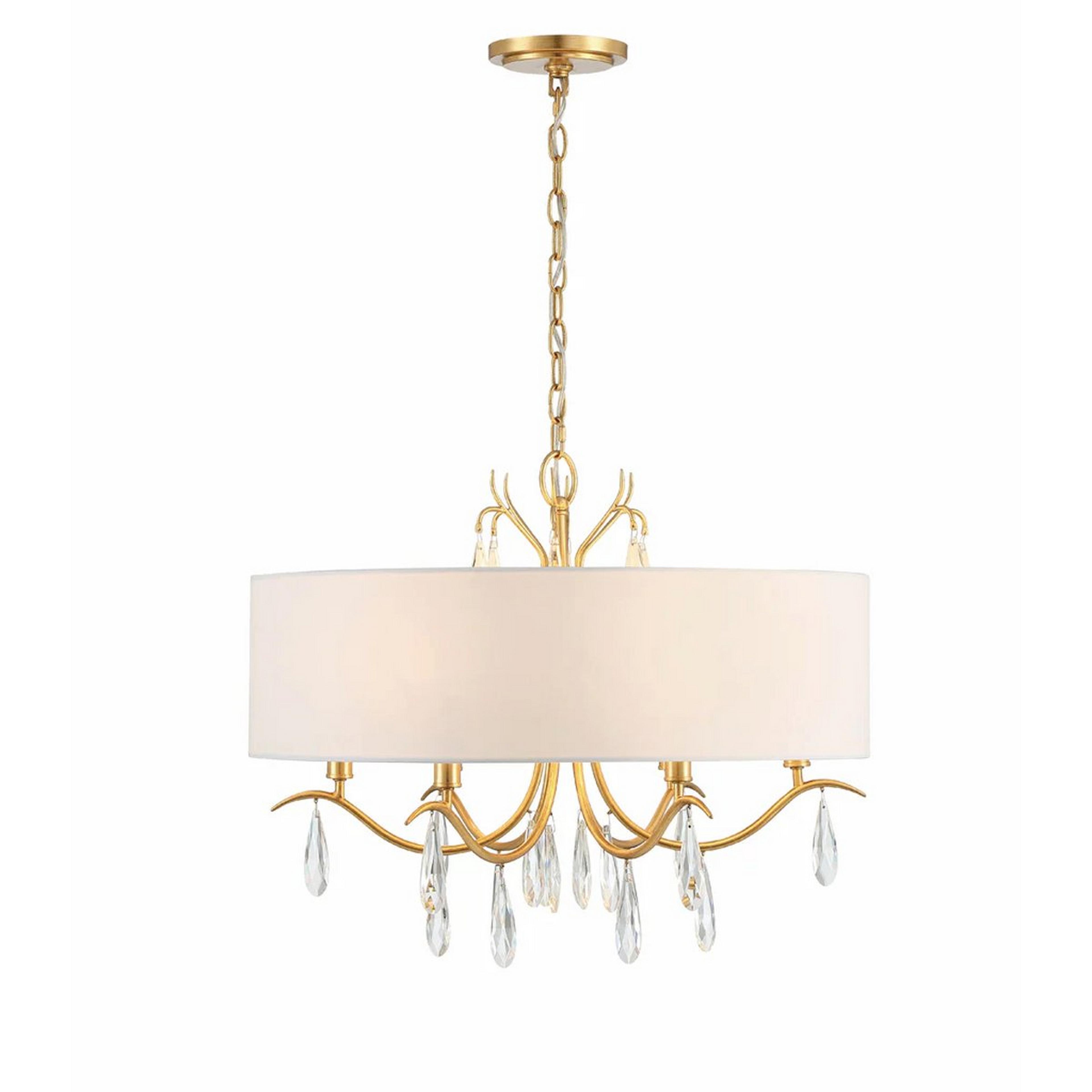 A Soraya Drum Shade Chandelier with Antique Gold / Crystal color