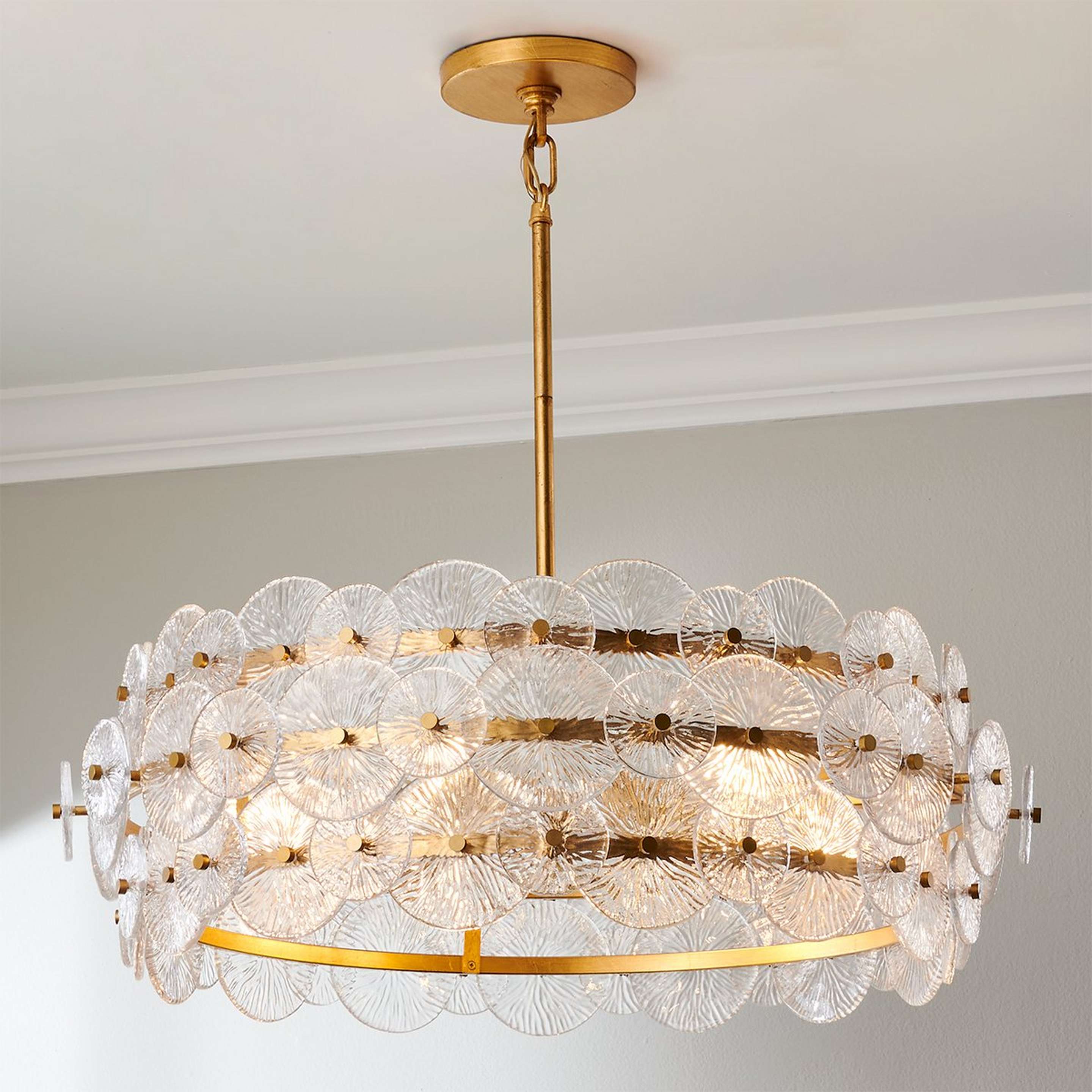 A Aylin Chandelier - 6 Light with Antiqued Gold / Texture Glass color