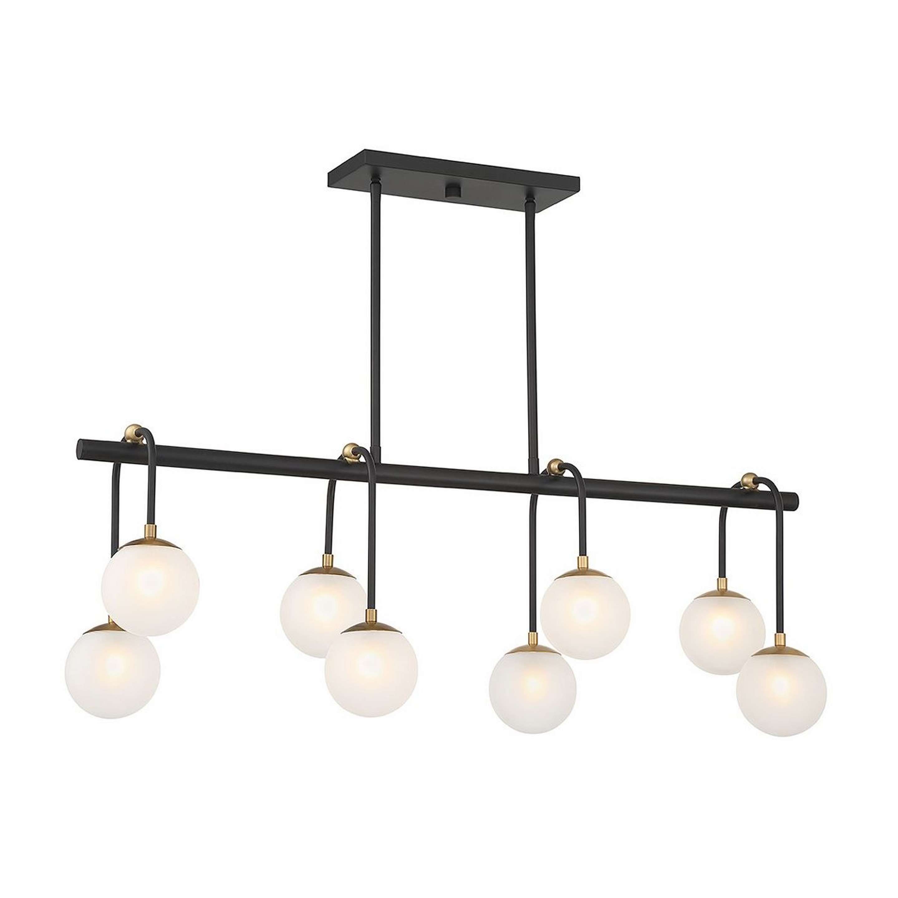A Multiplicity Island Chandelier with Matte Black / Brass / Frosted Glass color