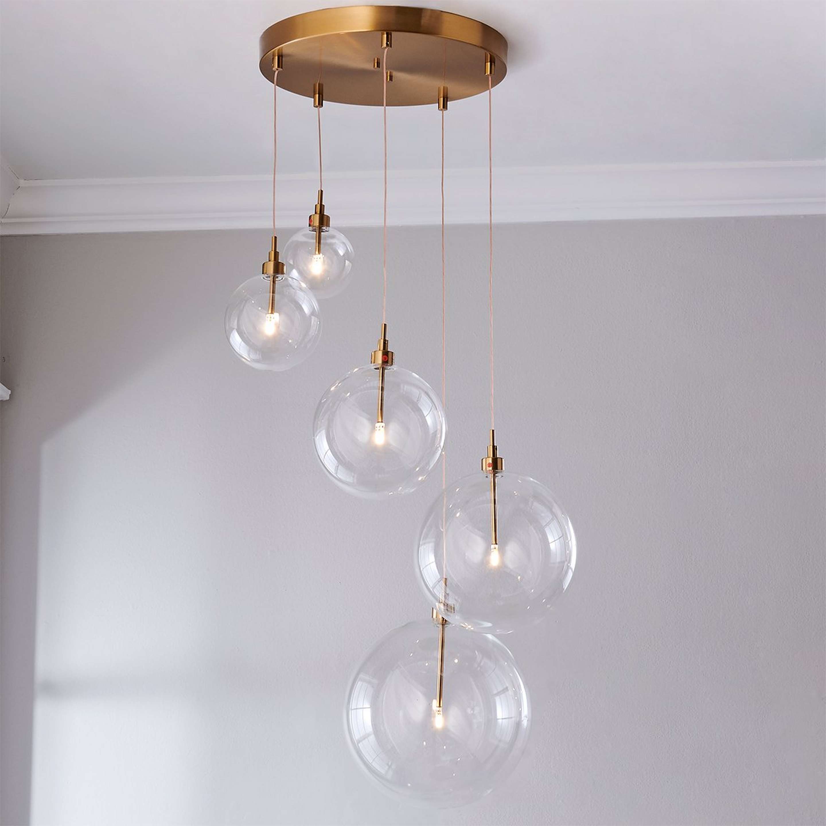 A Dream Bubble Hand-Blown Globe Chandelier - Cluster with Brass / Clear Glass color