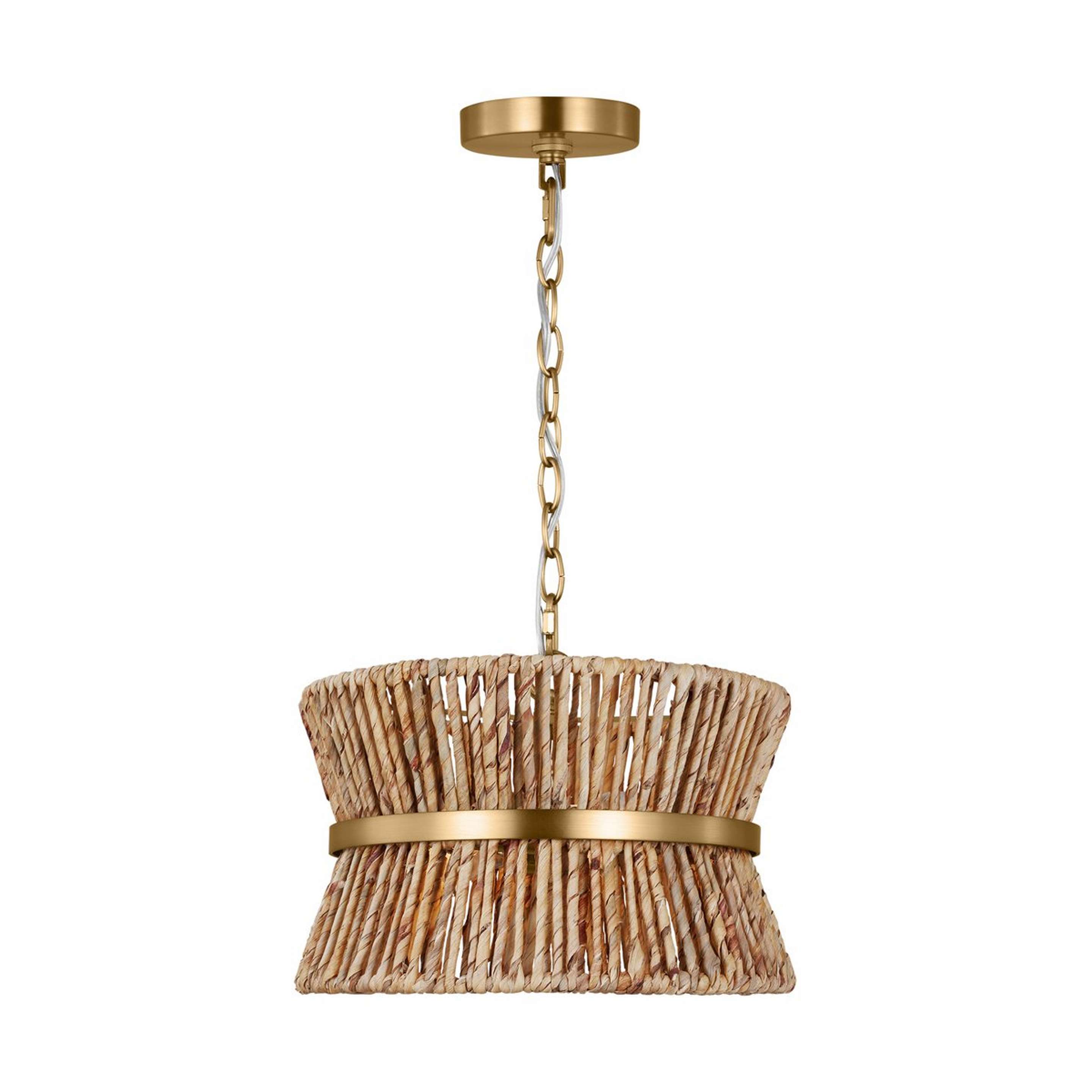 A Thurlo Chandelier - Small with Satin Brass / Natural Abaca Rope color