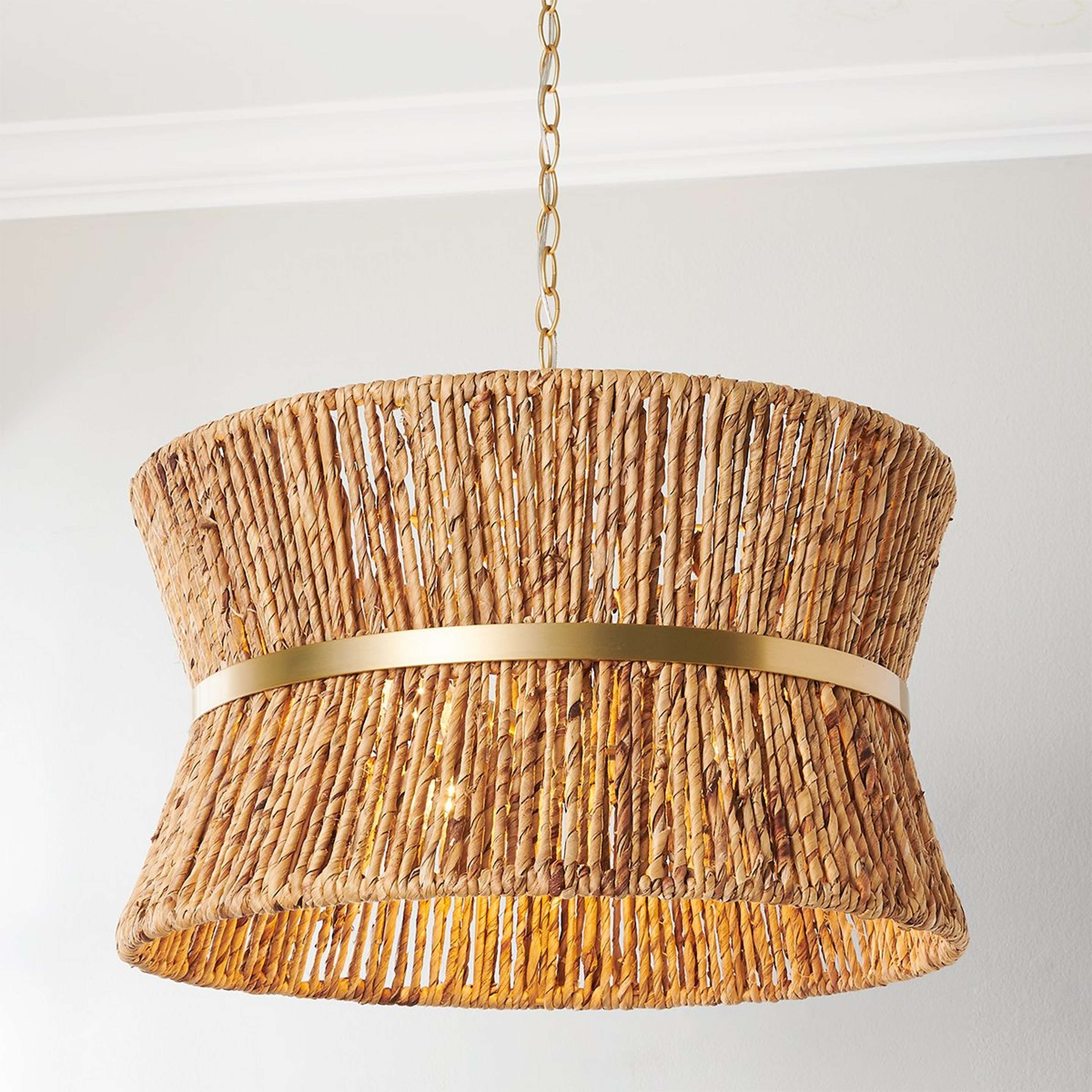 A Thurlo Chandelier - Medium with Satin Brass / Natural Abaca Rope color