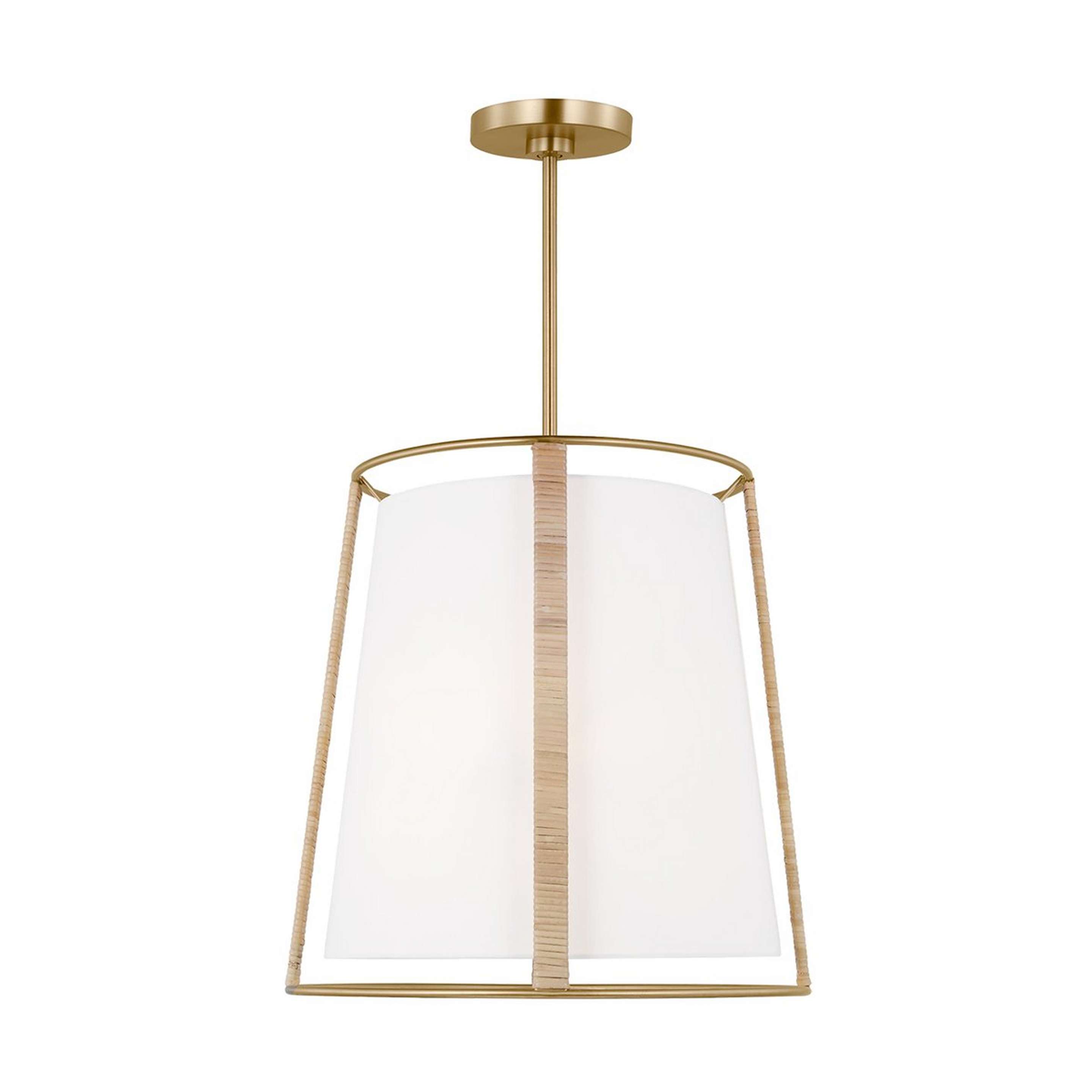 A Cortes Chandelier with Satin Brass / Natural Rattan / White color