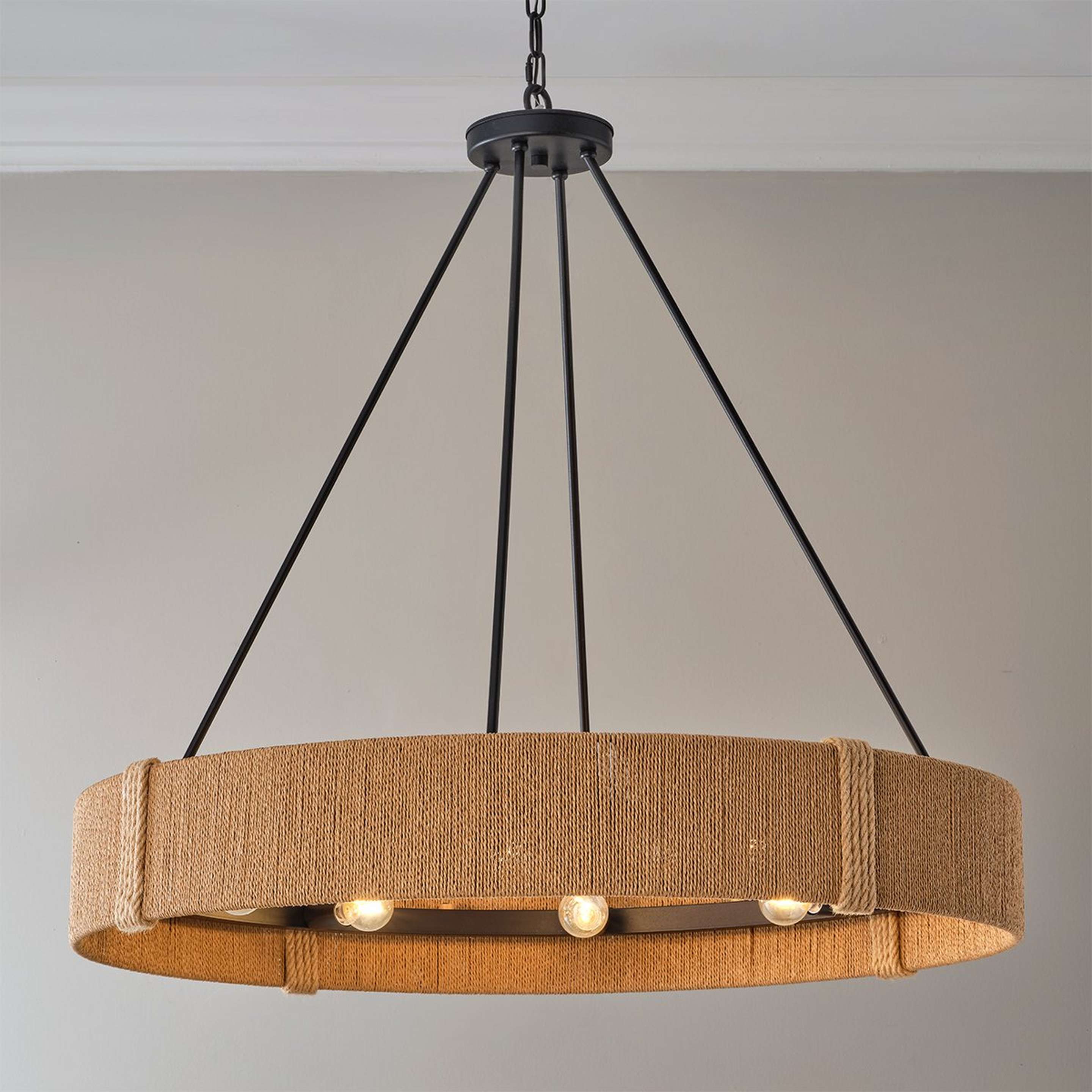 A Koa Chandelier with Black / Natural Rattan color
